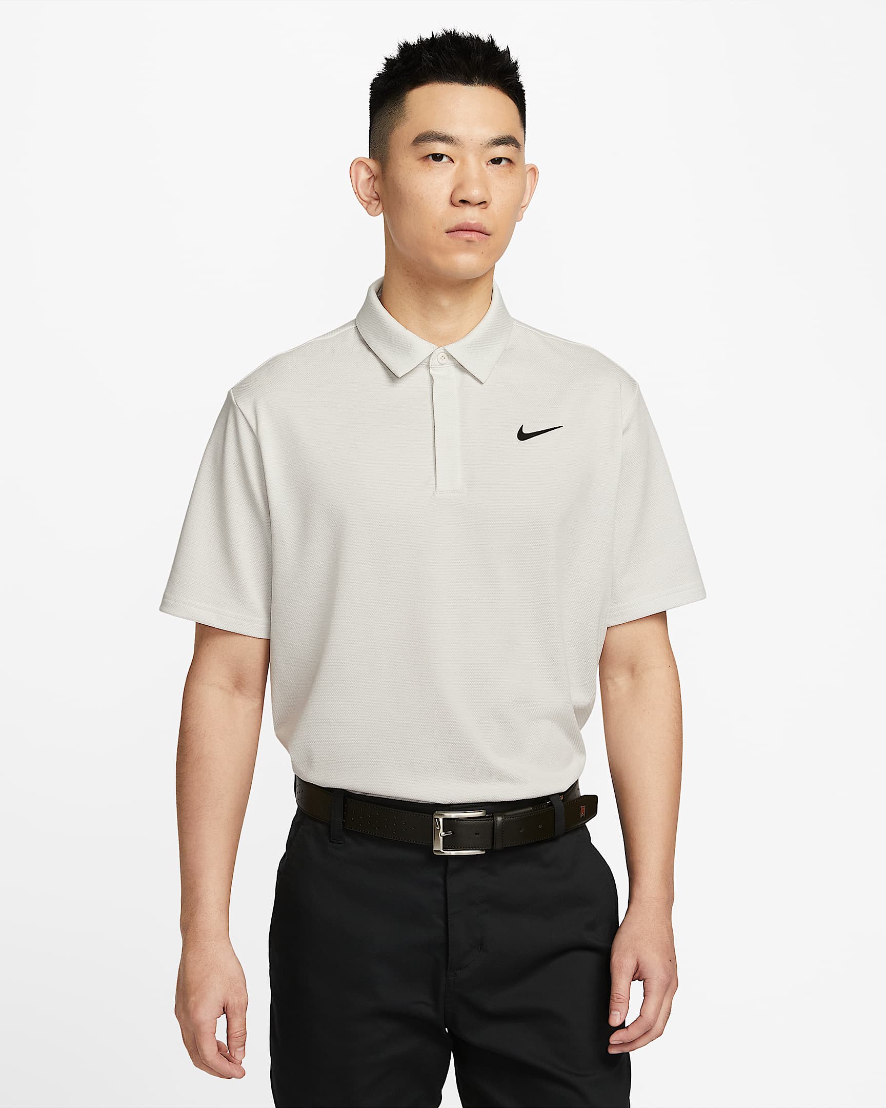 Nike Tour Dri-FIT 男子速干提花高尔夫翻领T恤 - 淡象牙白/尘光子色/黑