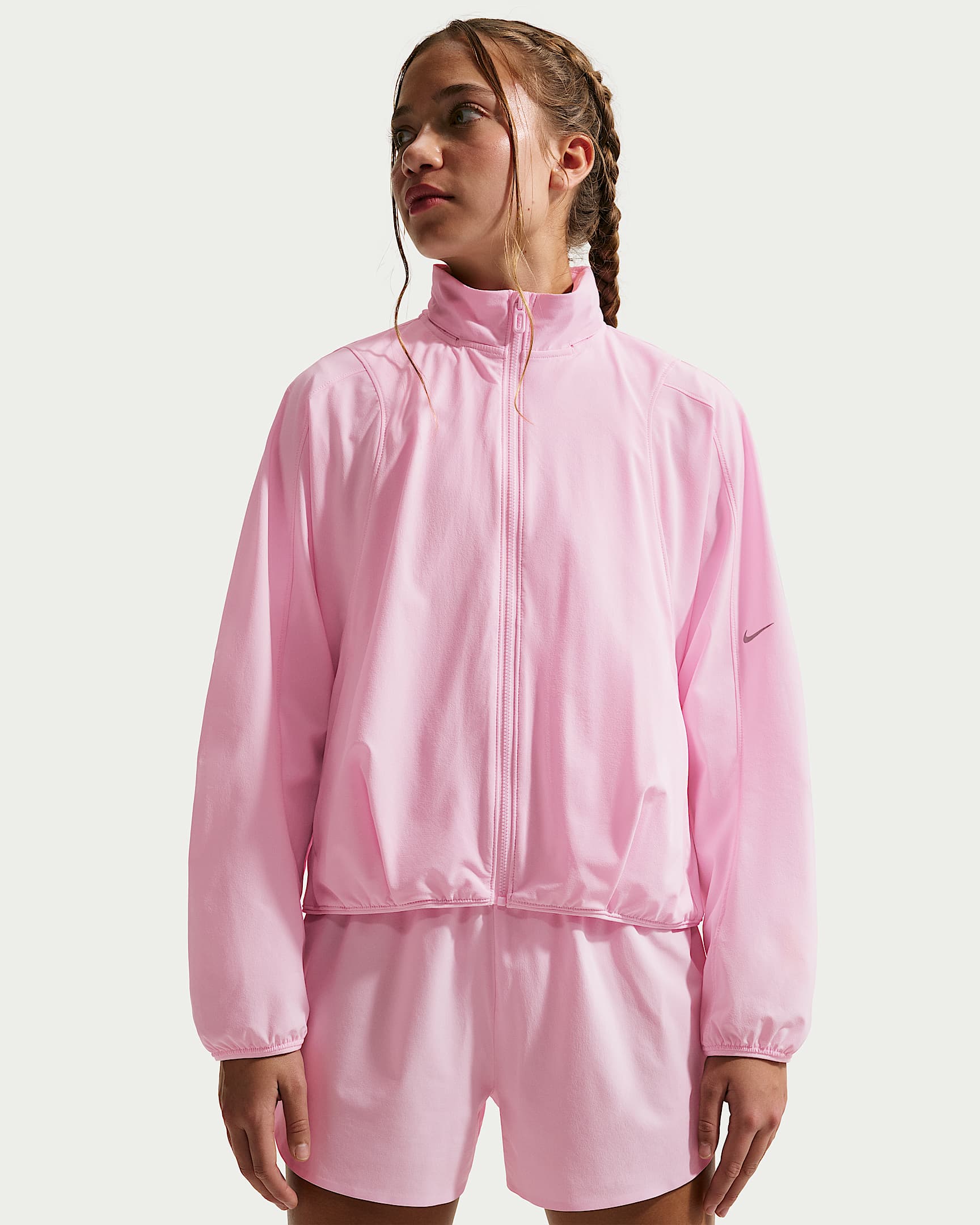 Nike MAVN 耐克好动心系列大童（女孩）拒水梭织夹克防晒衣 - 泡沫粉/黑/泡沫粉