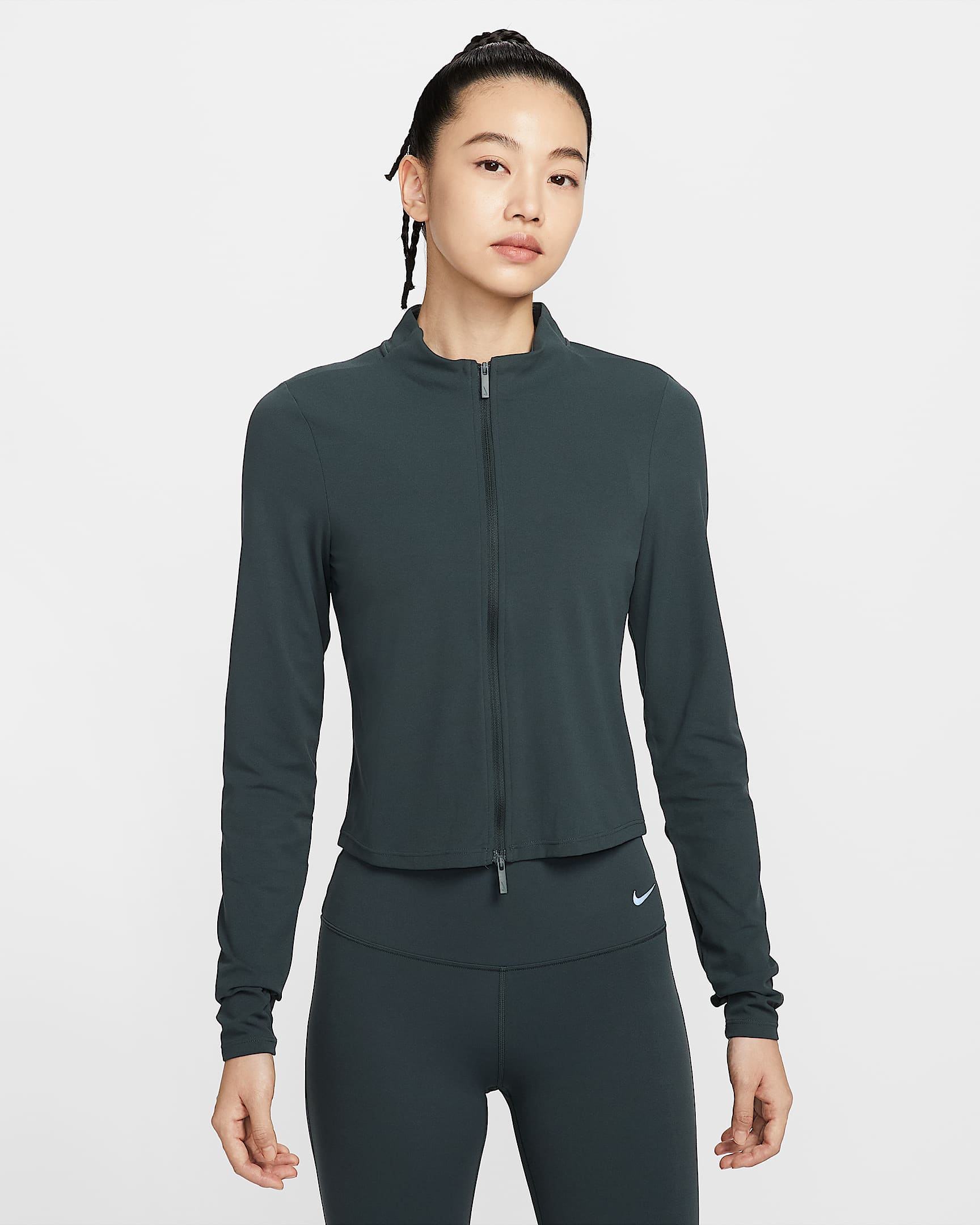 Nike Zenvy Dri-FIT 女子速干全长拉链开襟长袖上衣 - 海藻绿/白色