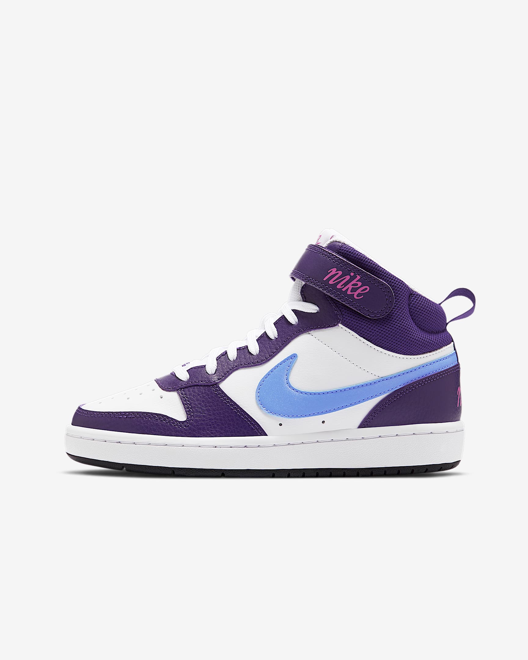 Nike Court Borough Mid 2 耐克酷菠萝大童运动鞋 - 白色/茄紫/活力紫红/脉冲宝石蓝