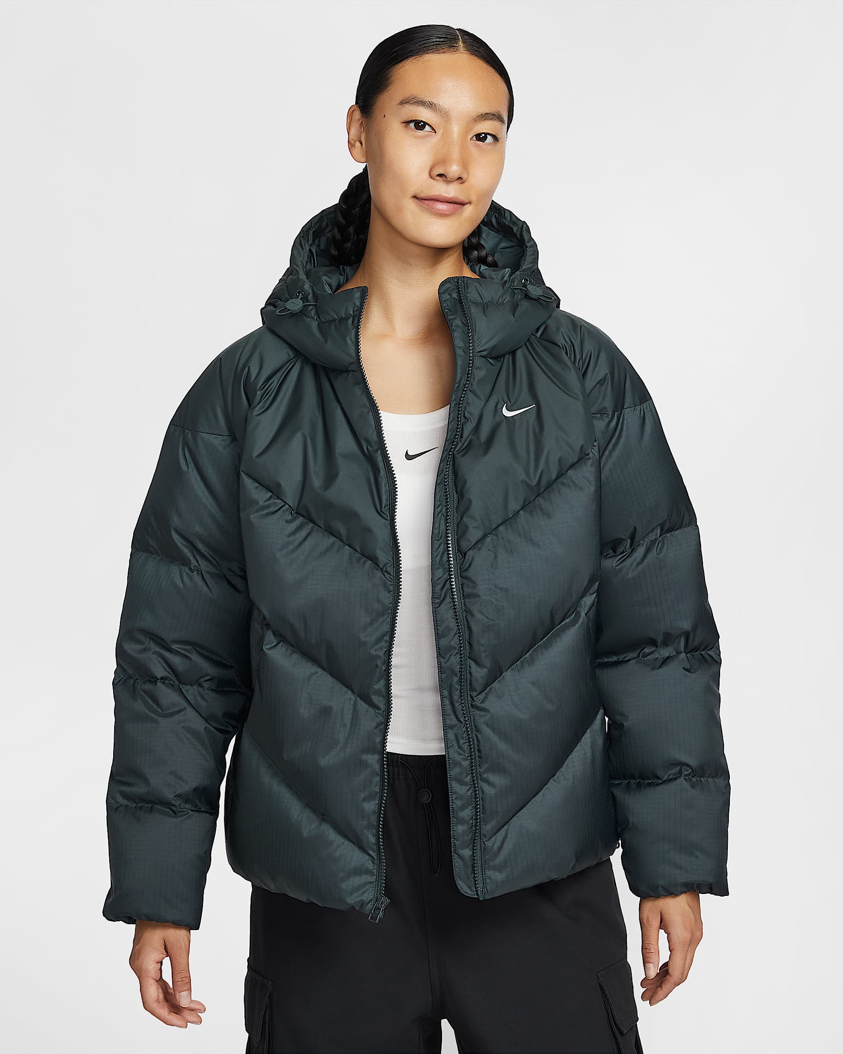 Nike Sportswear Windpuffer Storm-FIT 耐克升级款暖风系列女子防风拒水连帽羽绒夹克 - 海藻绿/帆白