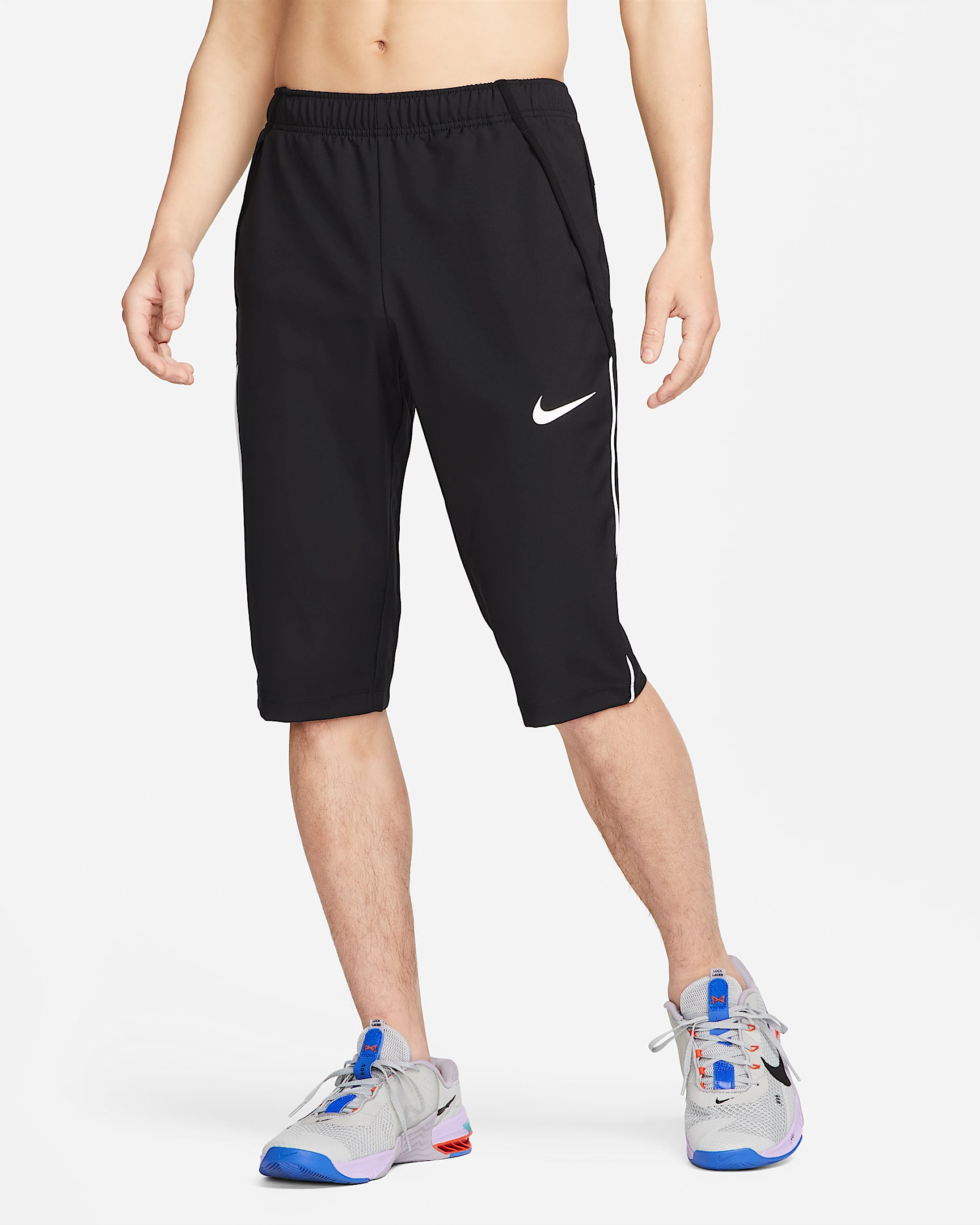Nike Dri-FIT Team 男子梭织训练中长裤 - 黑/白色/白色
