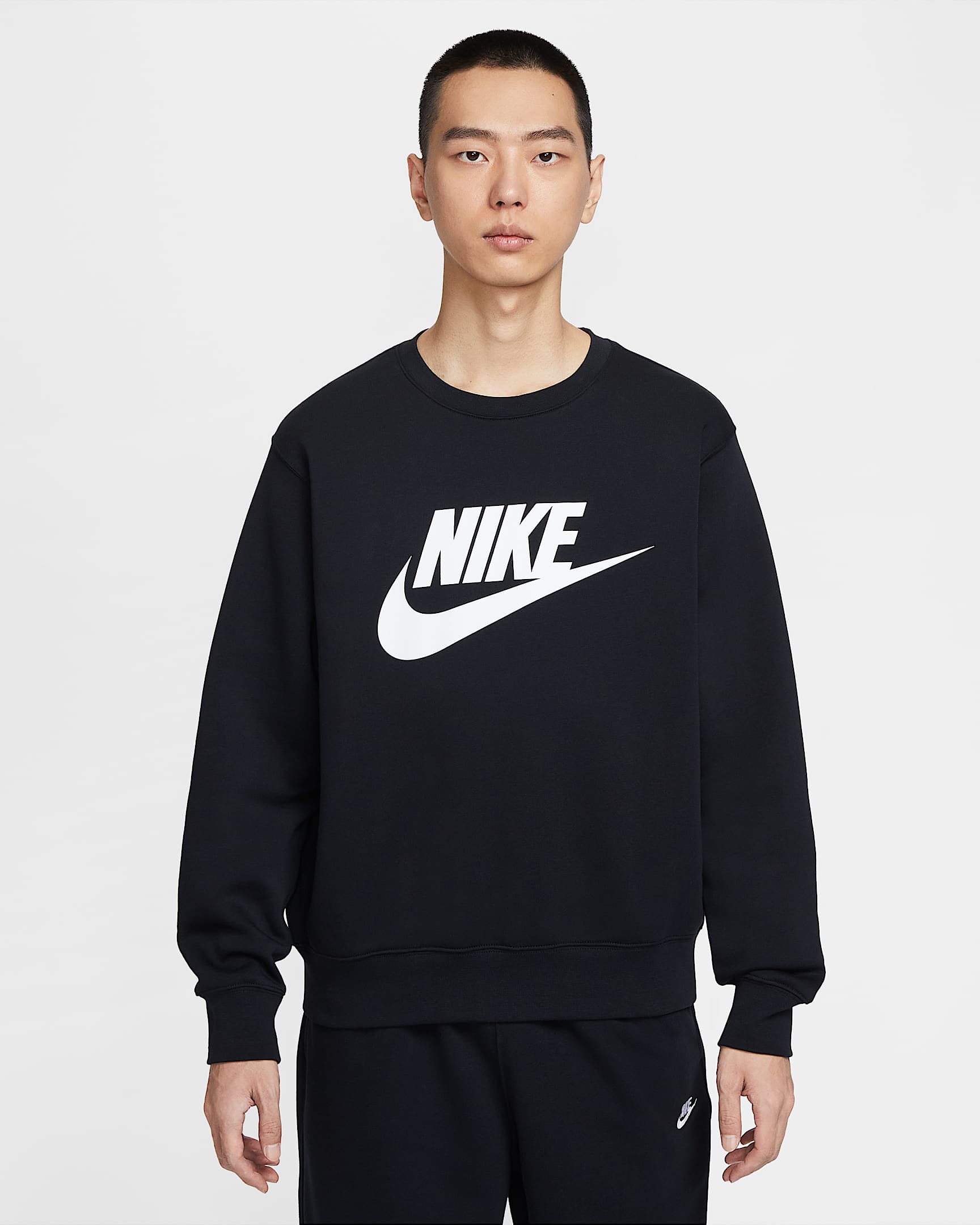 Nike Sportswear Club 男子印花加绒圆领上衣 - 黑/白色