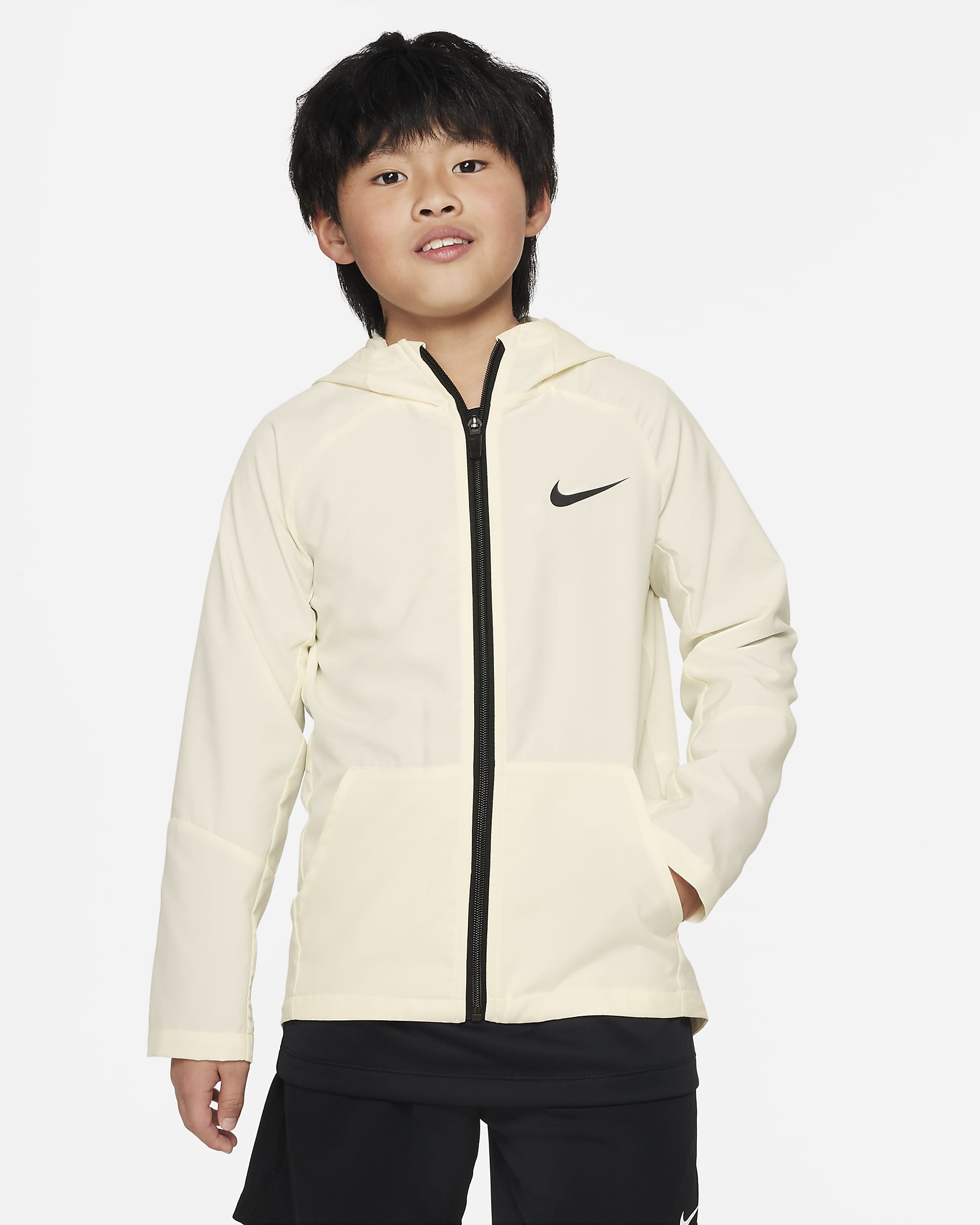 Nike Dri-FIT 大童速干舒爽梭织防晒训练夹克 - 椰奶色/椰奶色/黑