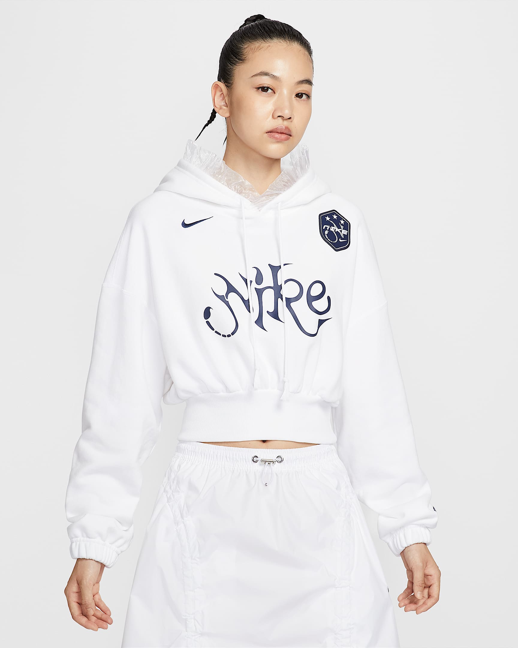 Nike Sportswear 女子 Oversize 风短款法式毛圈套头连帽衫 - 白色