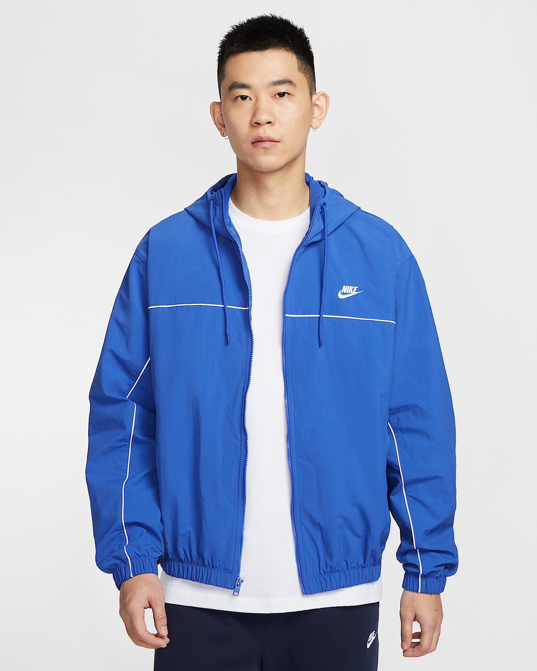 Nike Club 男子连帽复古夹克 - 游戏宝蓝/黑曜石色/白色