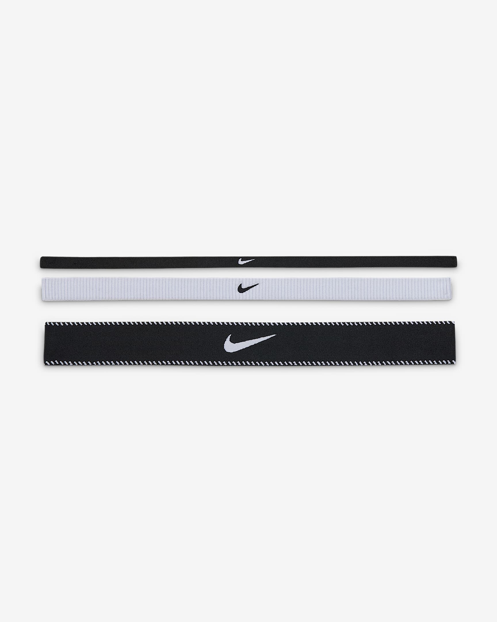 Nike Flex 混合宽度头带(3 条) - 黑/白色/黑