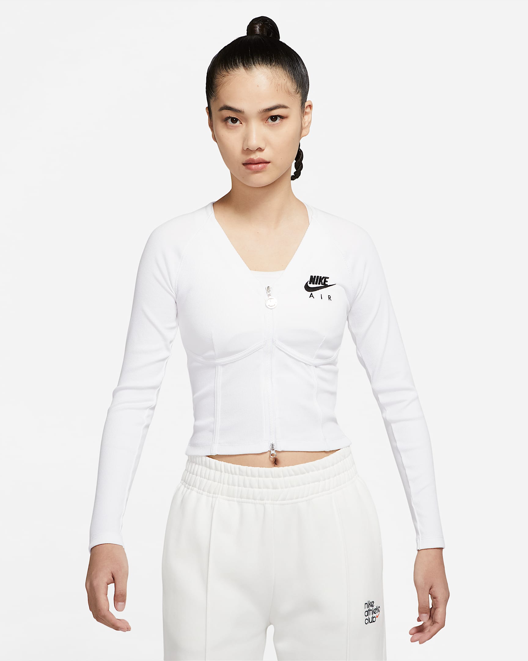 Nike Air 女子全长拉链开襟长袖上衣 - 白色/黑