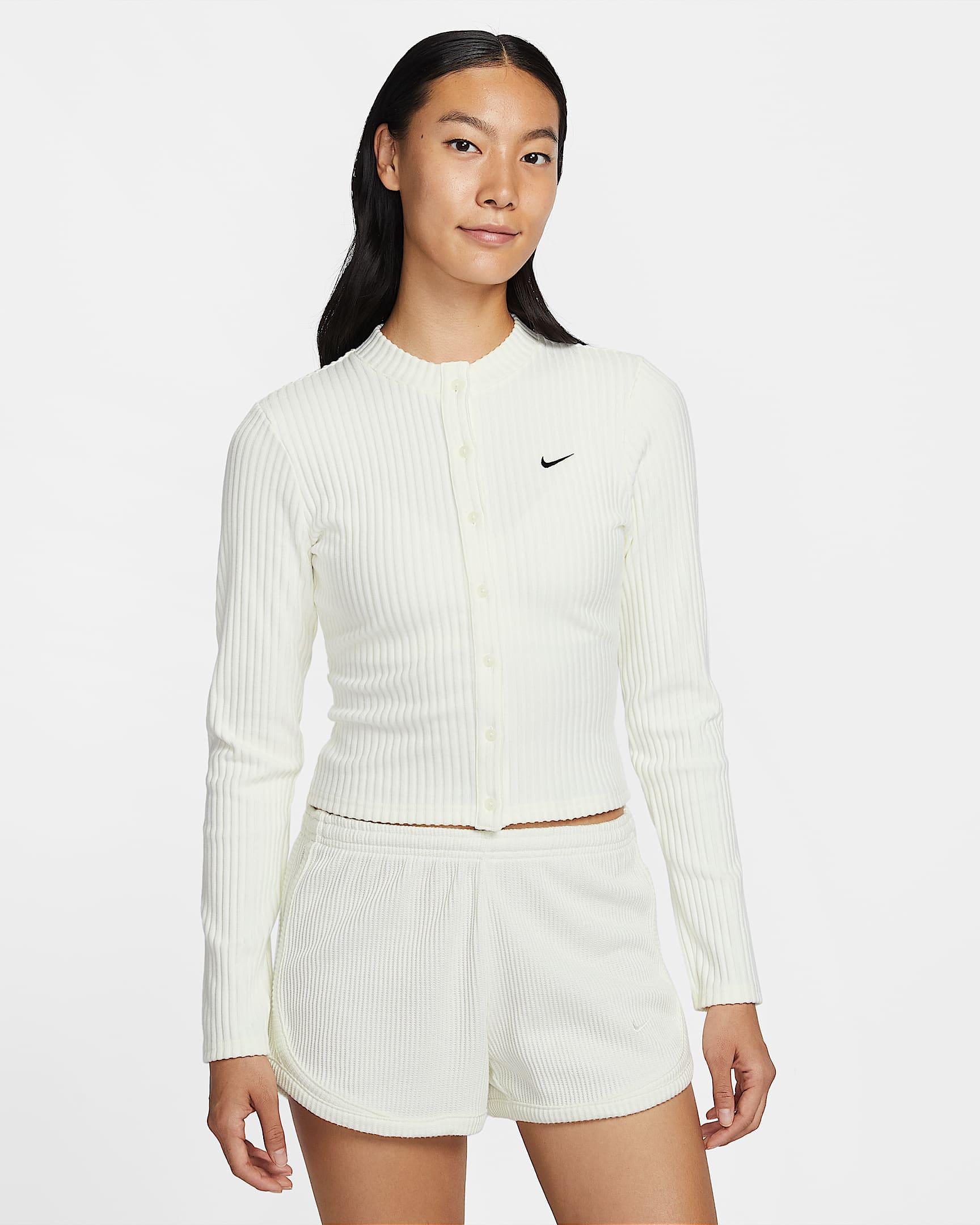 Nike Sportswear Chill Knit 女子修身宽罗纹薄绒开衫 - 帆白/黑