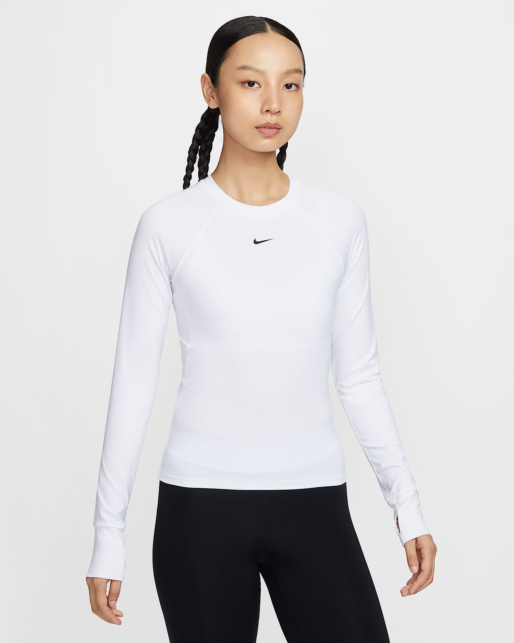 Nike Pro Dri-FIT 女子速干紧身训练长袖上衣 - 白色/黑