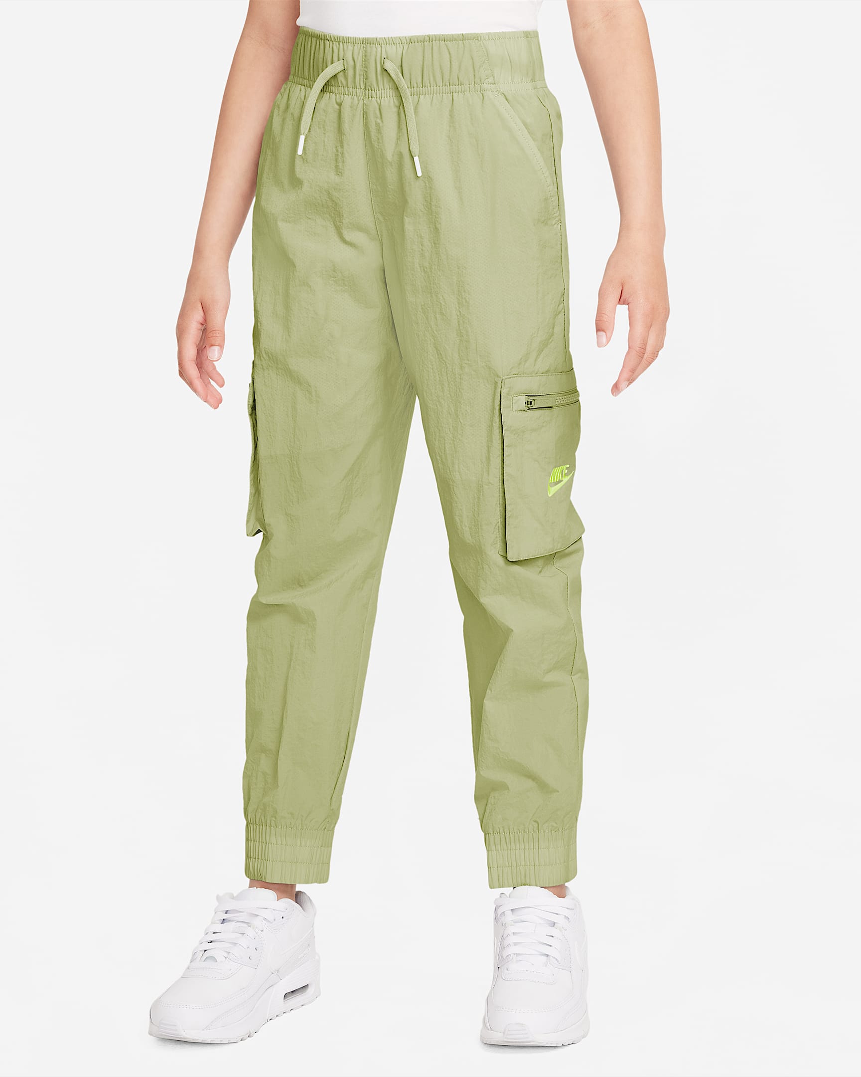 Nike Sportswear 大童(女孩)梭织工装长裤 - 浅橄榄绿/白色/原子绿