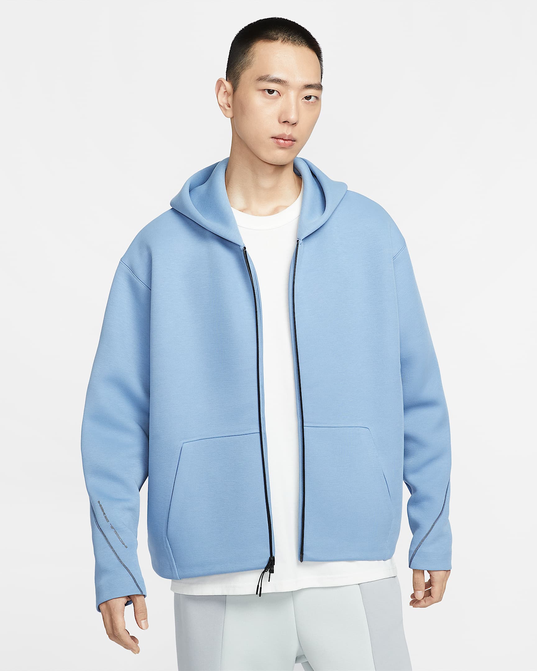 Nike Tech 男子针织全长拉链开襟连帽衫 - 工作蓝/黑