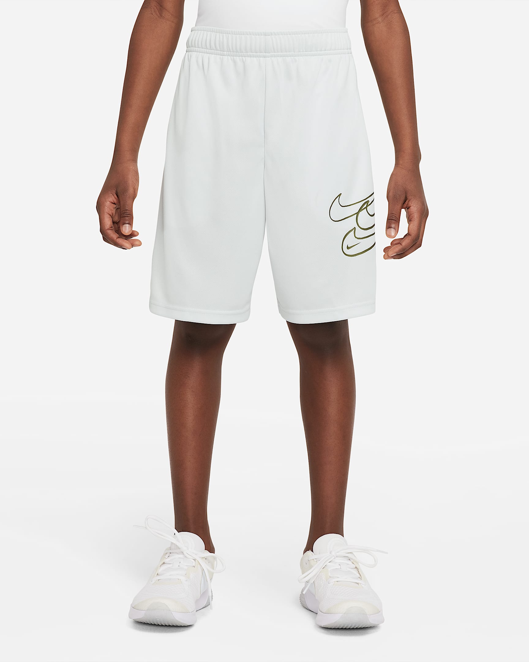 Nike Dri-FIT 大童(男孩)训练短裤 - 尘光子色/粗糙绿