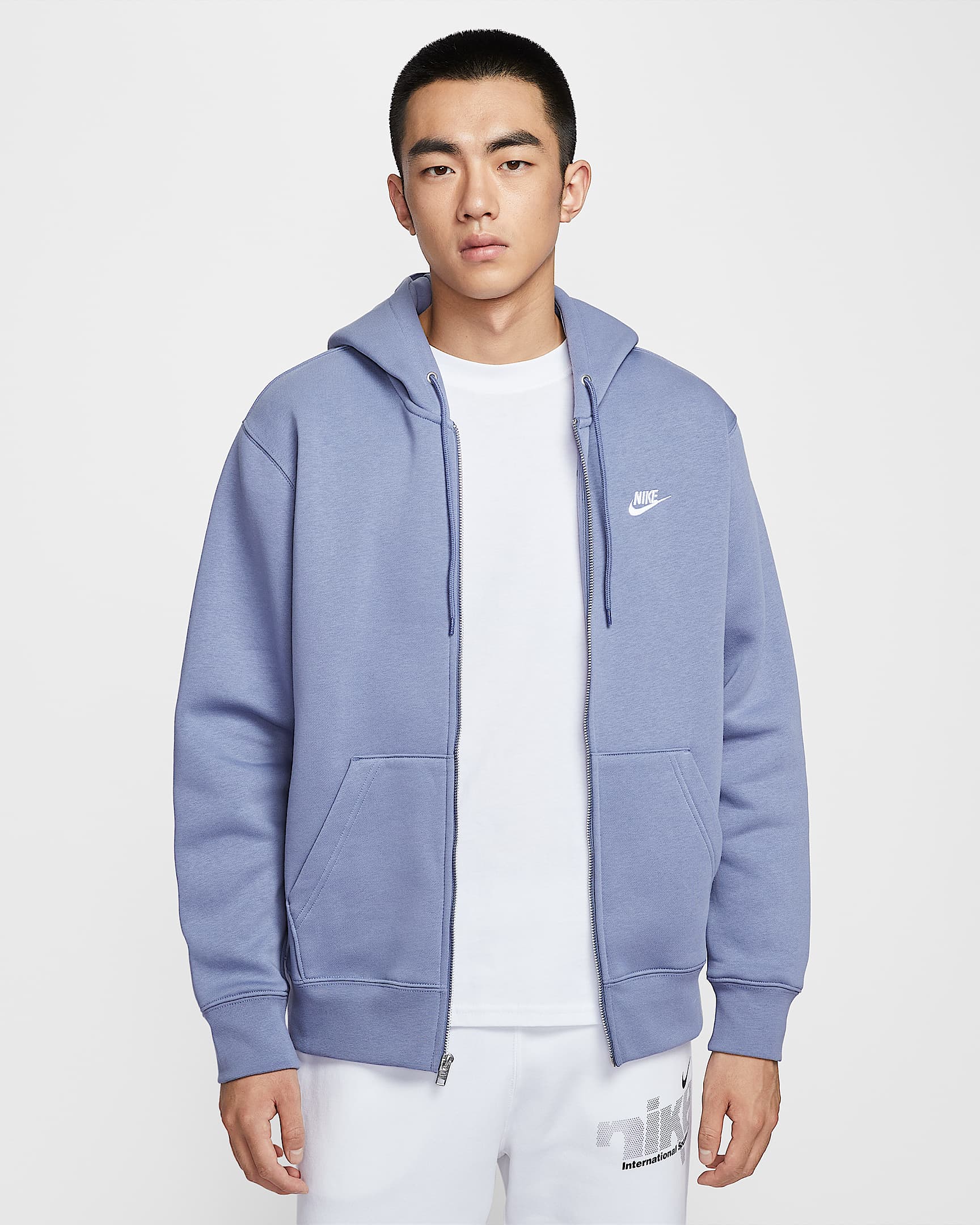 Nike Club 男子全长拉链开襟加绒连帽衫 - 世界靛青/世界靛青/白色