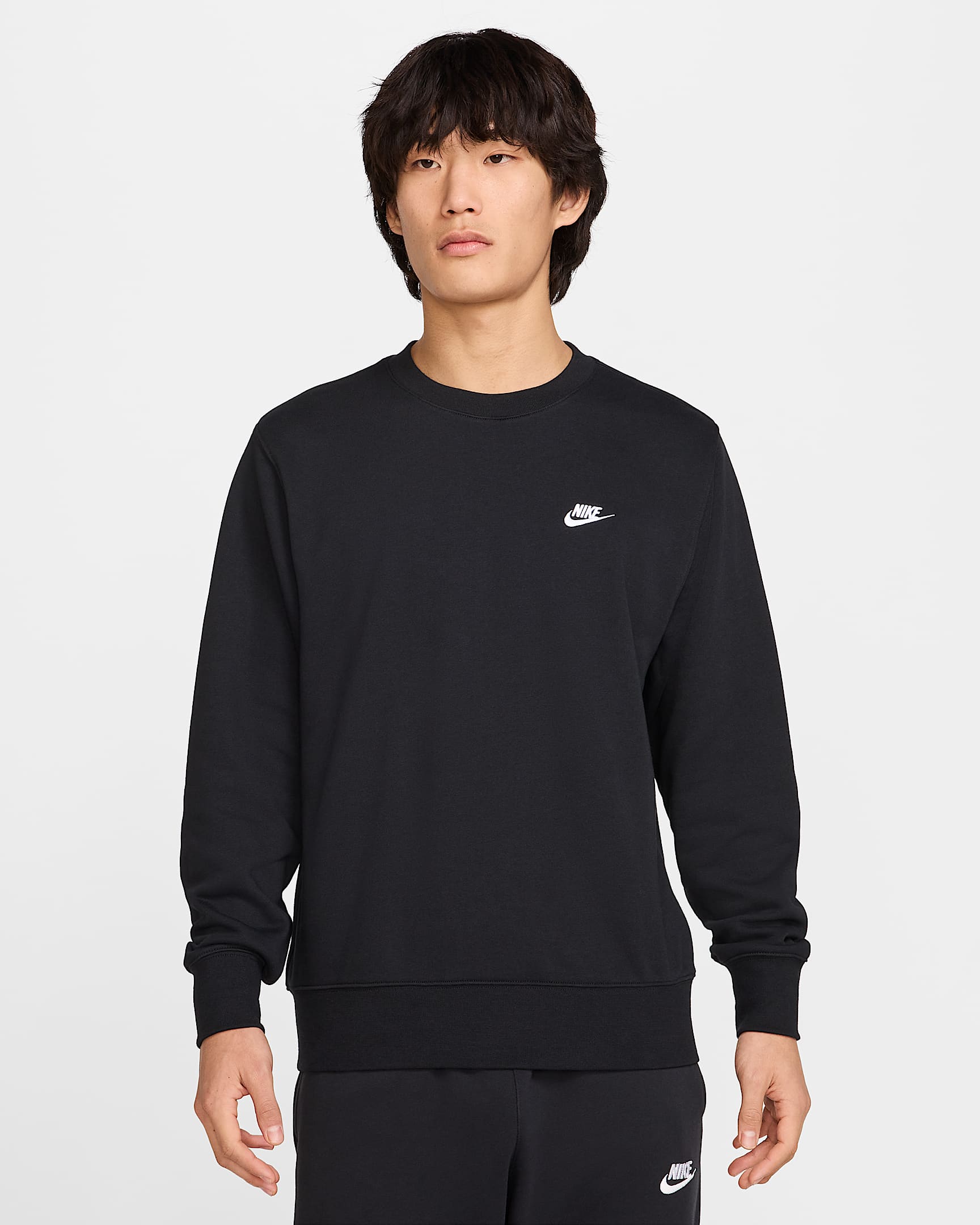 Nike Club 男子法式毛圈圆领上衣 - 黑/黑/白色