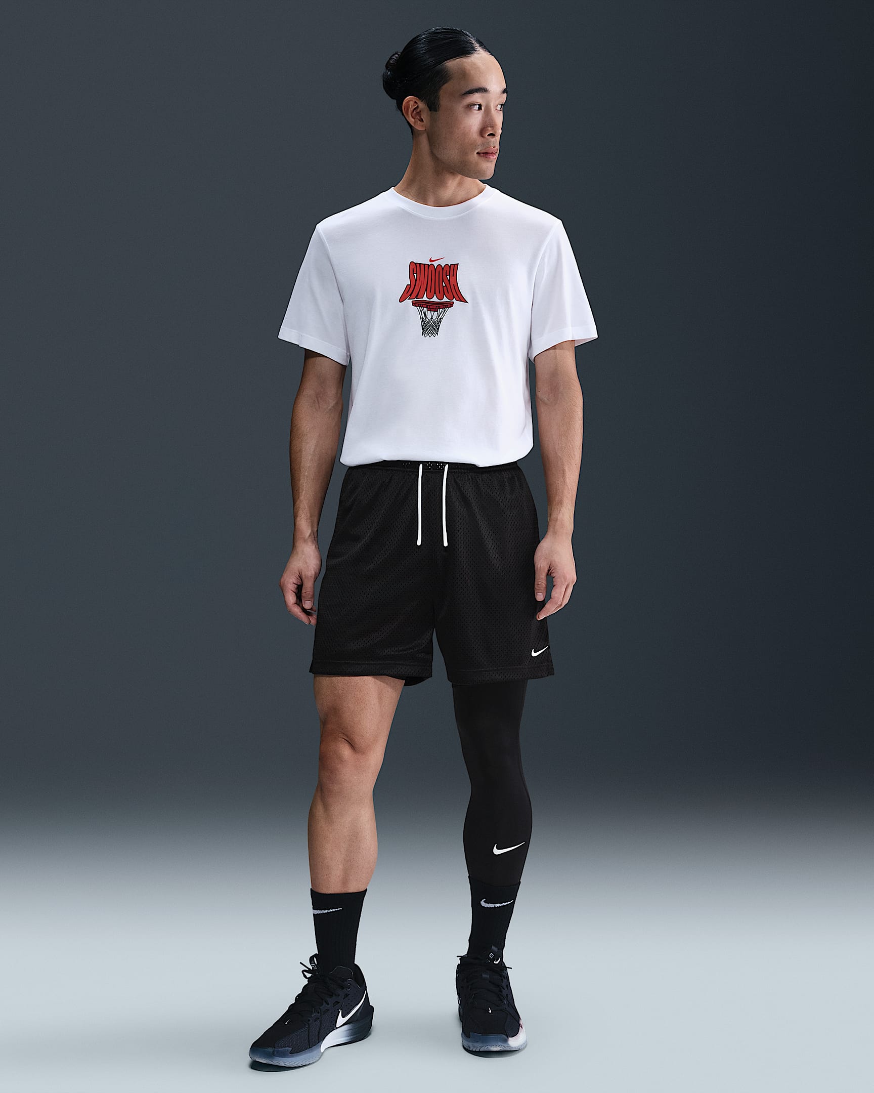 Nike Dri-FIT 男子速干网眼布篮球短裤 - 黑/白色