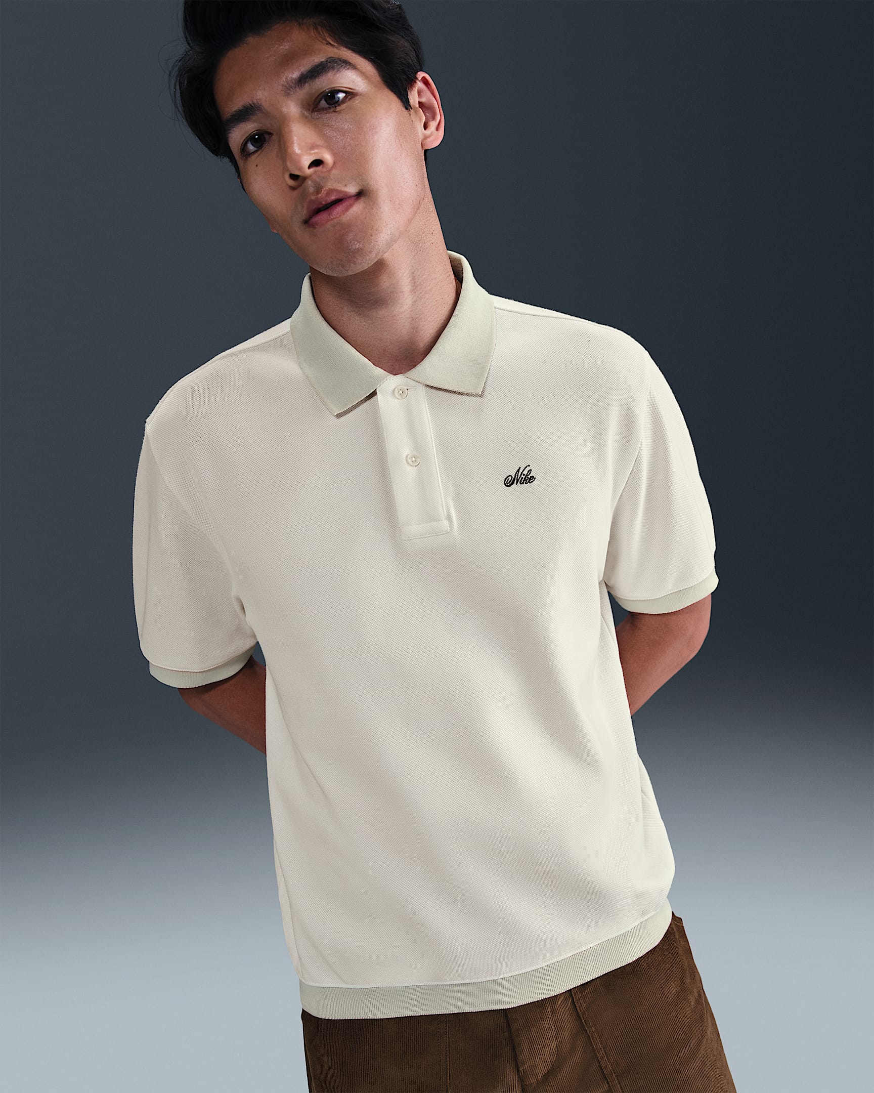 Nike Life 男子厚实翻领T恤 - 帆白/浅卡其/中橄榄绿