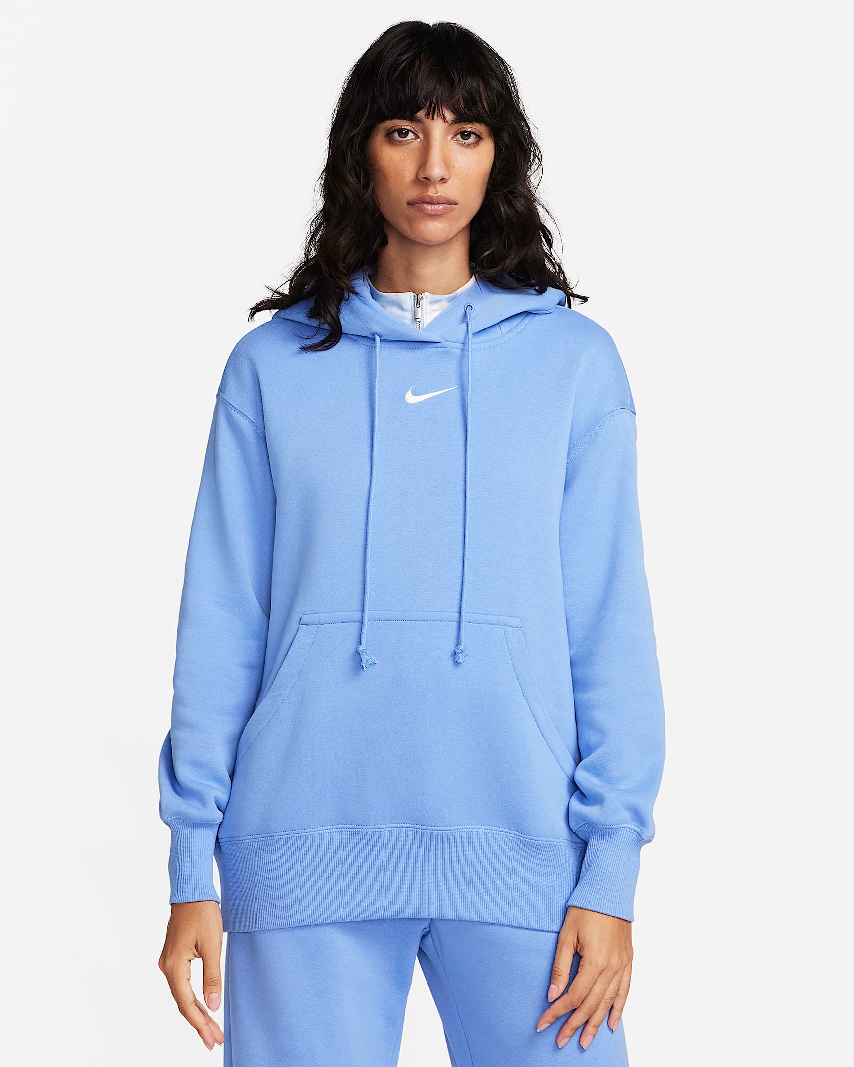 Nike Sportswear Phoenix Fleece 女子 Oversize 风加绒套头连帽衫 - 极地蓝/帆白