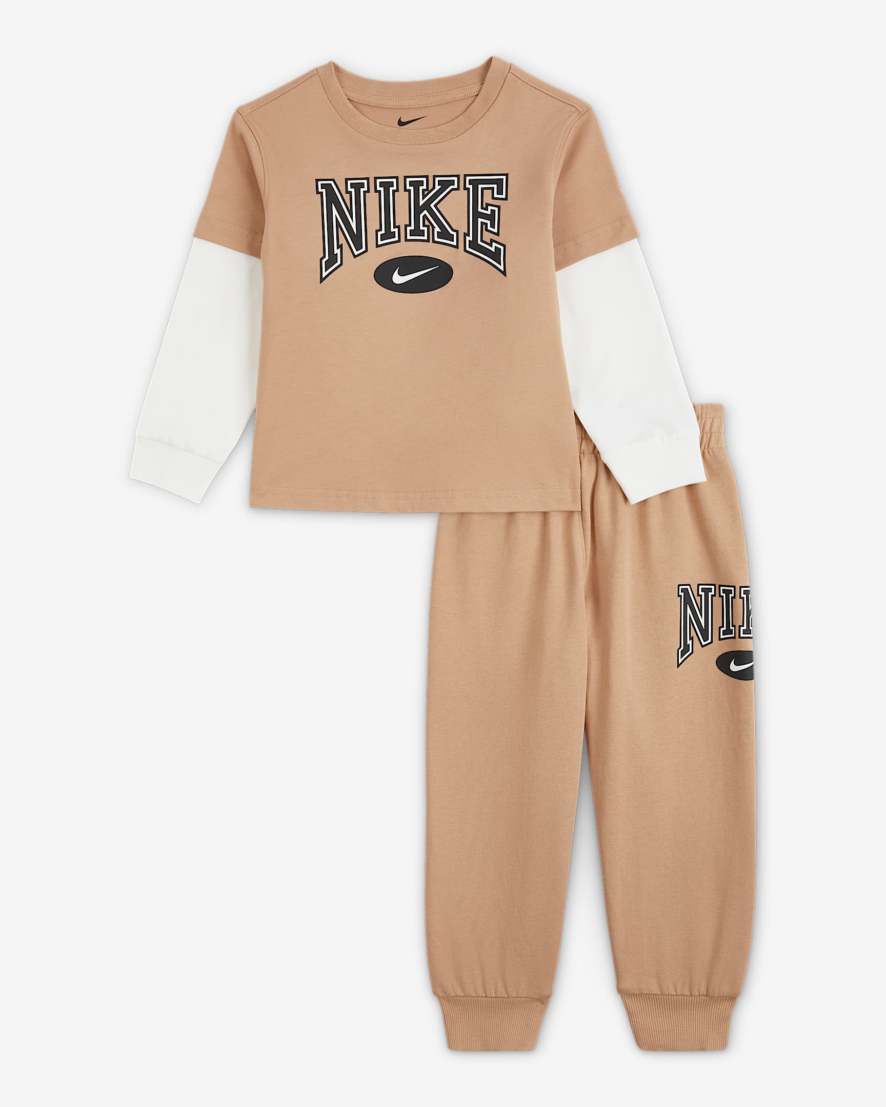 Nike Essentials 婴童长袖T恤和长裤套装 - 麻黄
