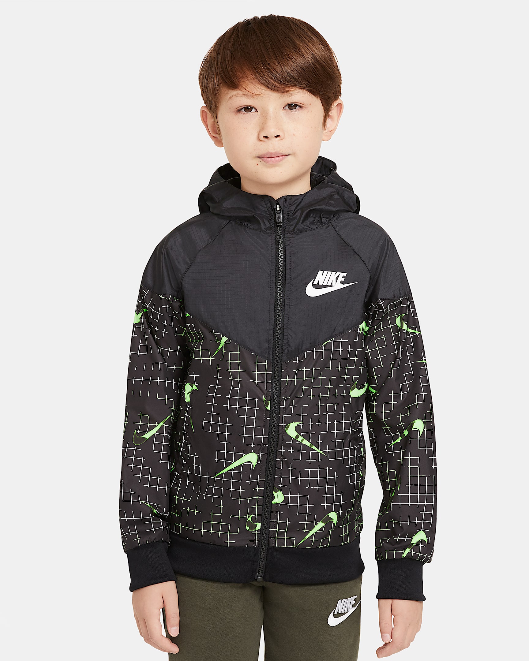 Nike Sportswear Windrunner 大童(男孩)夹克 - 荧光黄/黑/微黄绿