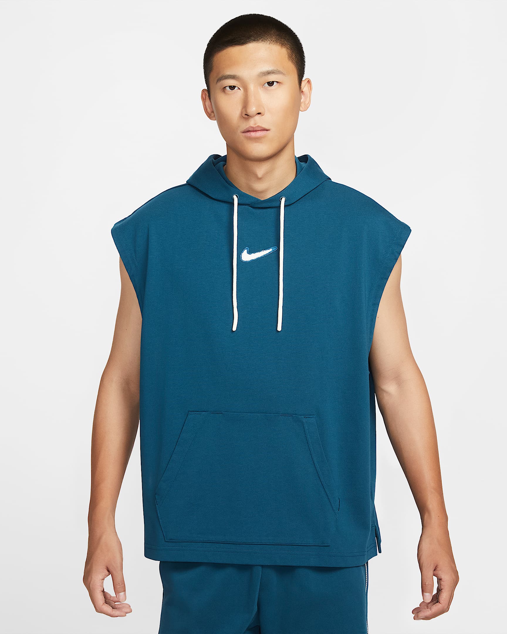 Nike Dri-FIT 男子速干无袖篮球连帽衫 - 力量蓝 (活力蓝)/淡象牙白
