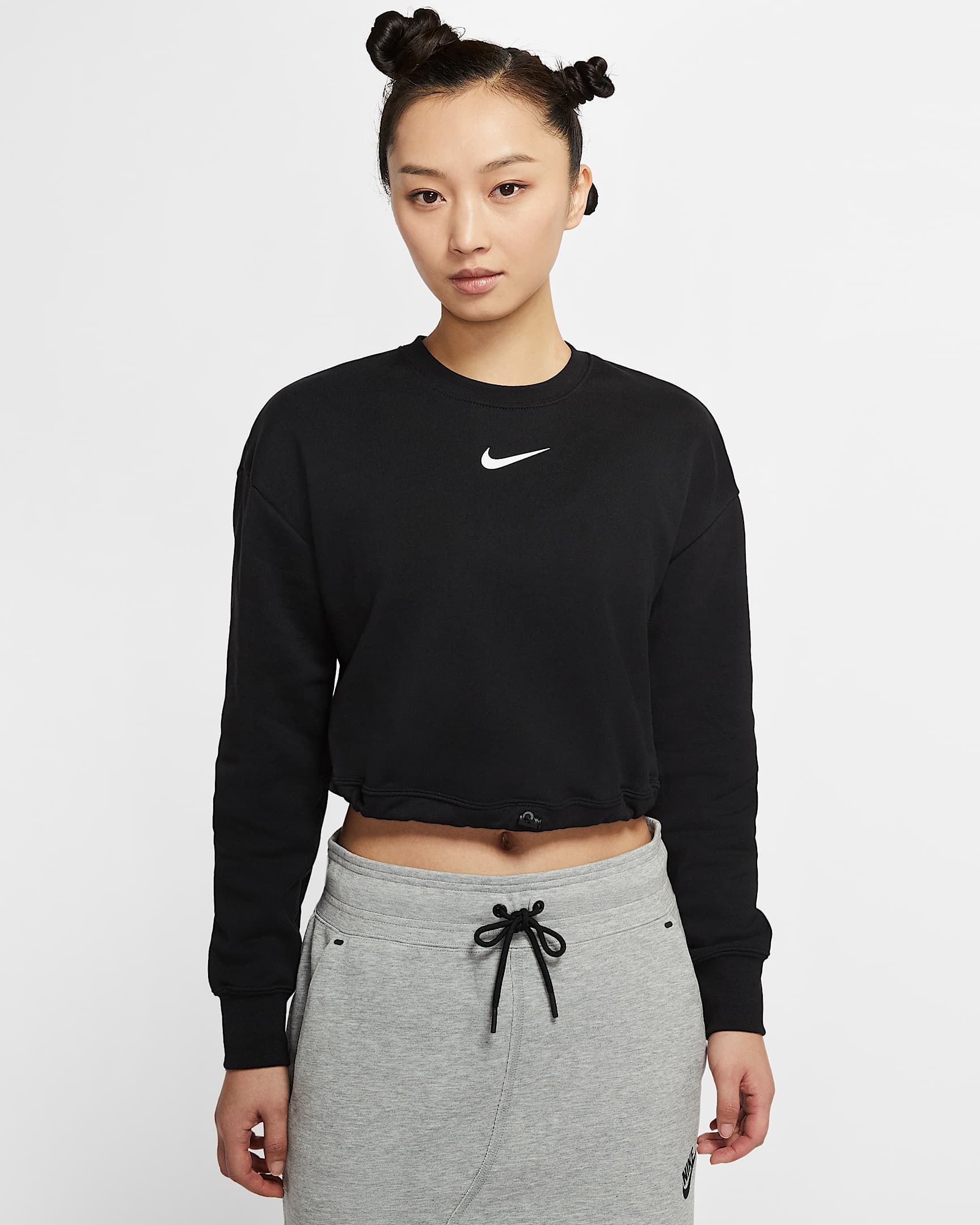 Nike Sportswear Swoosh French Terry 女子圆领上衣 - 黑/白色