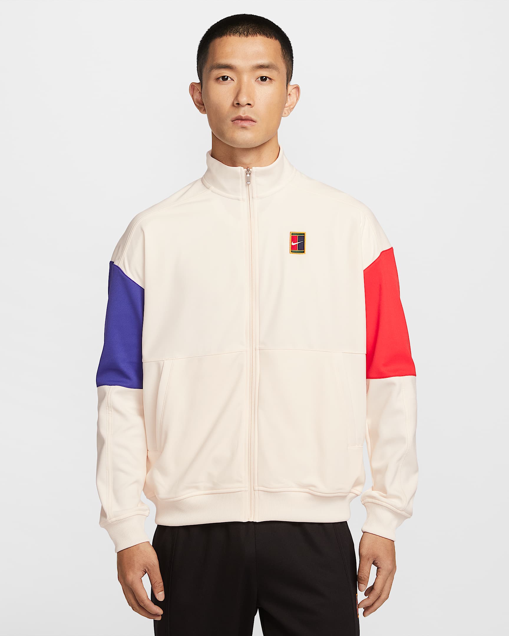 NikeCourt Heritage 男子薄绒网球夹克 - 淡象牙白/深夜蓝/浅深红