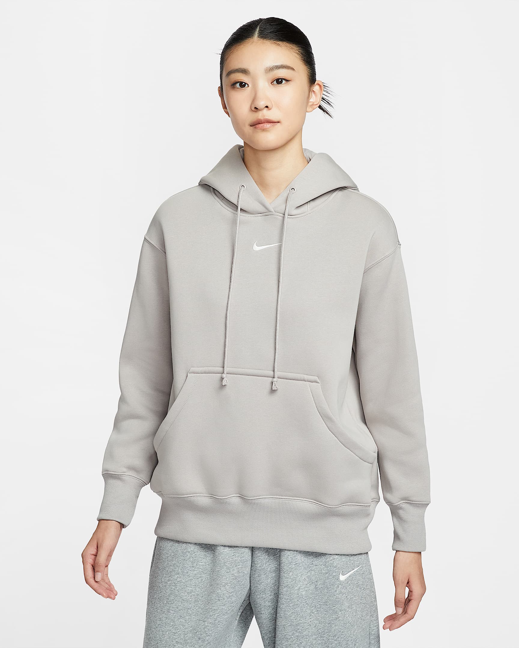 Nike Sportswear Phoenix Fleece 女子 Oversize 风加绒套头连帽衫 - 大学灰/帆白
