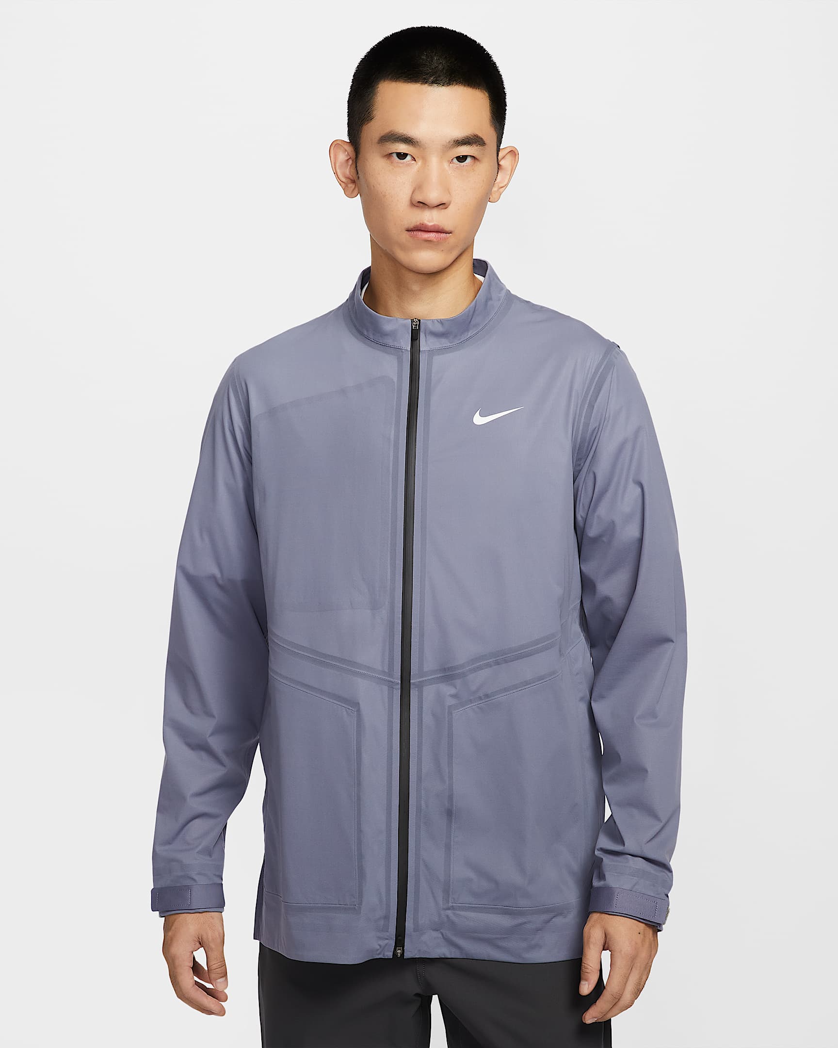 Nike Storm-FIT ADV 男子防风防水全长拉链开襟高尔夫夹克 - 浅碳色/白色