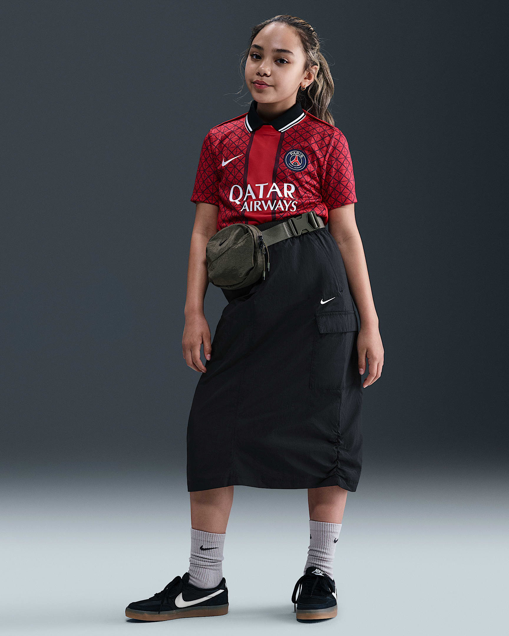 Nike Sportswear 大童(女孩)半身裙 - 黑/白色