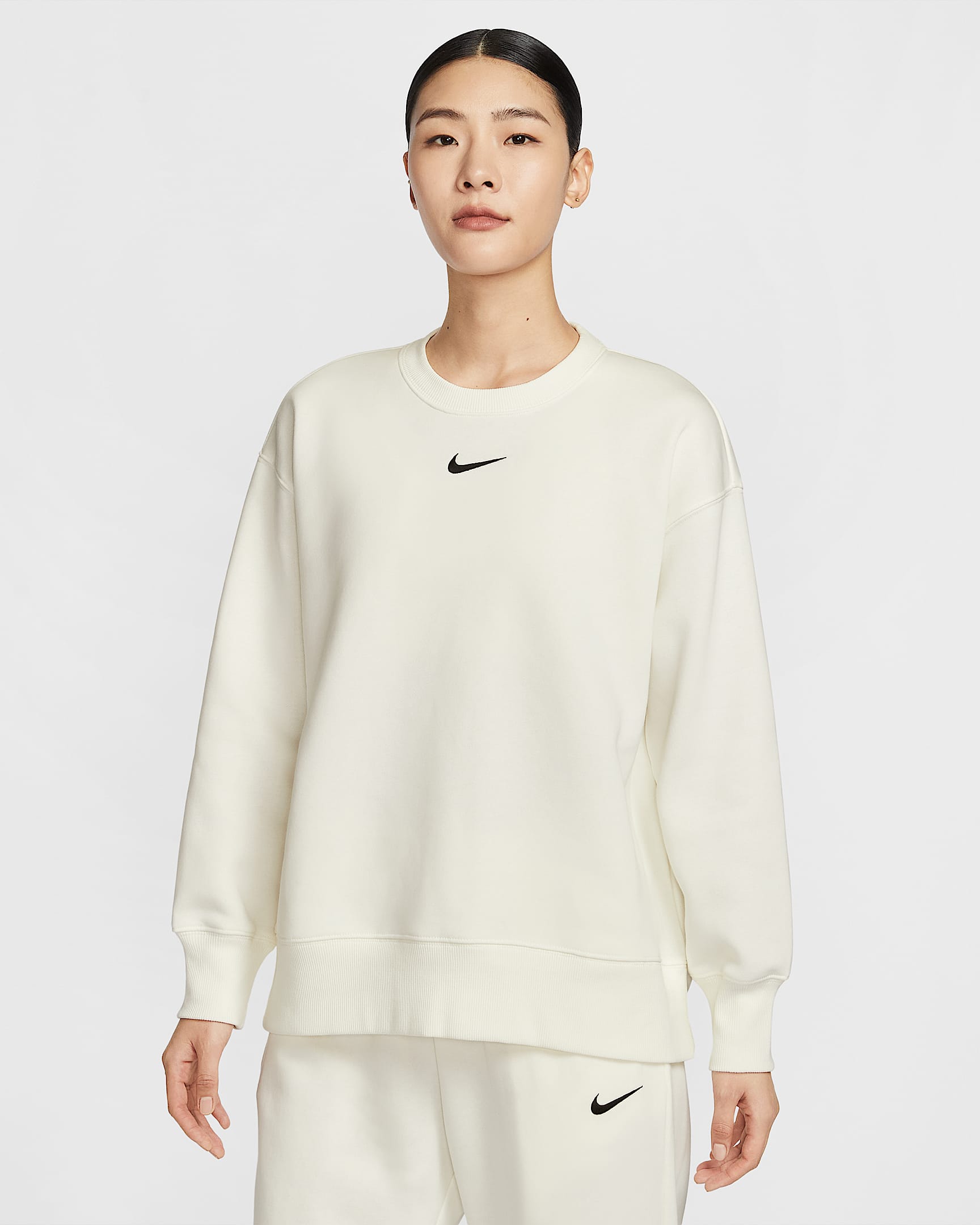 Nike Sportswear Phoenix Fleece 女子 Oversize 风加绒圆领运动衫 - 帆白/黑
