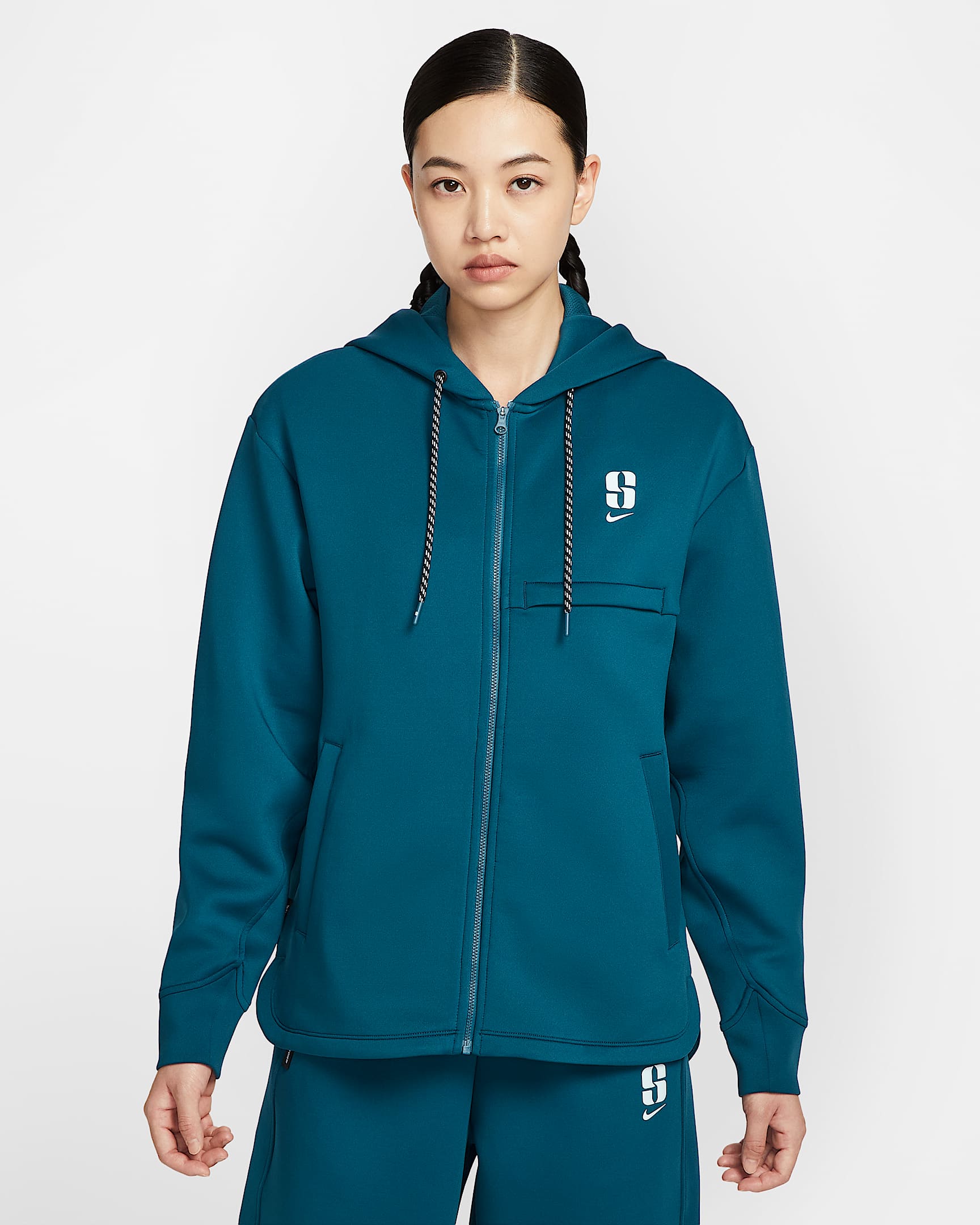 Sabrina Dri-FIT 萨布丽娜女子速干宽松全长拉链开襟篮球连帽衫 - 力量蓝 (活力蓝)/冰川蓝/冰川蓝