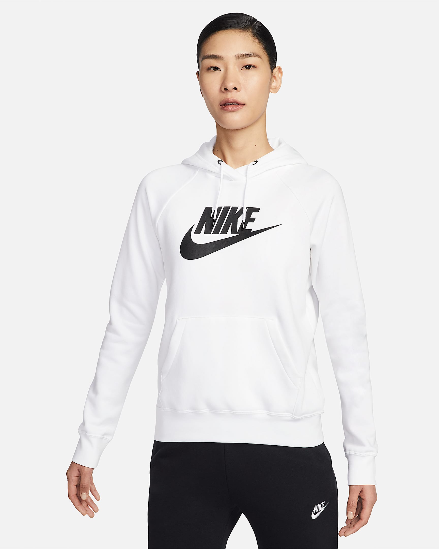 Nike Sportswear Essential 女子薄绒套头连帽衫 - 白色/黑