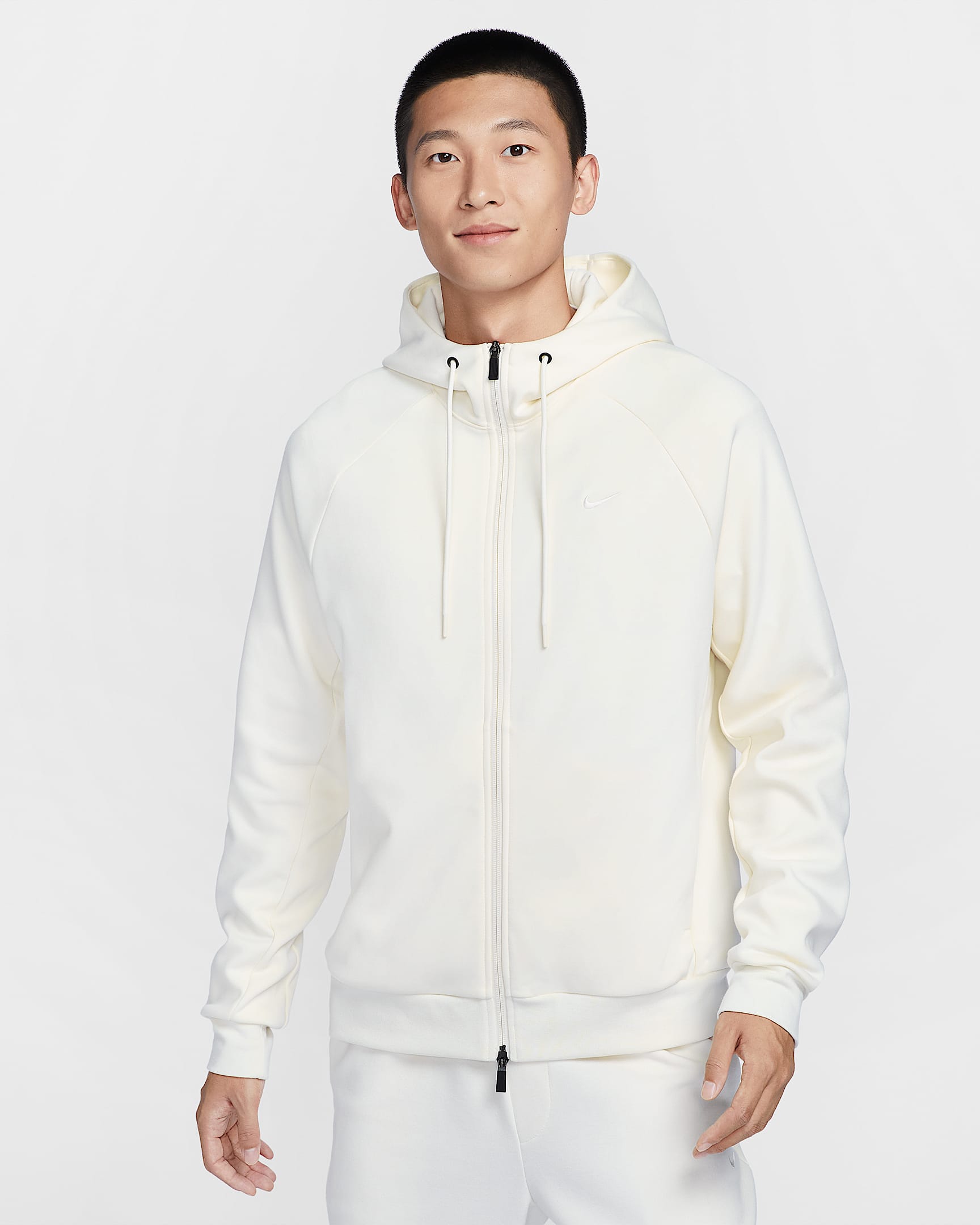 Nike Primary Fleece Dri-FIT 男子速干全长拉链开襟运动连帽衫防晒衣 - 淡象牙白/淡象牙白