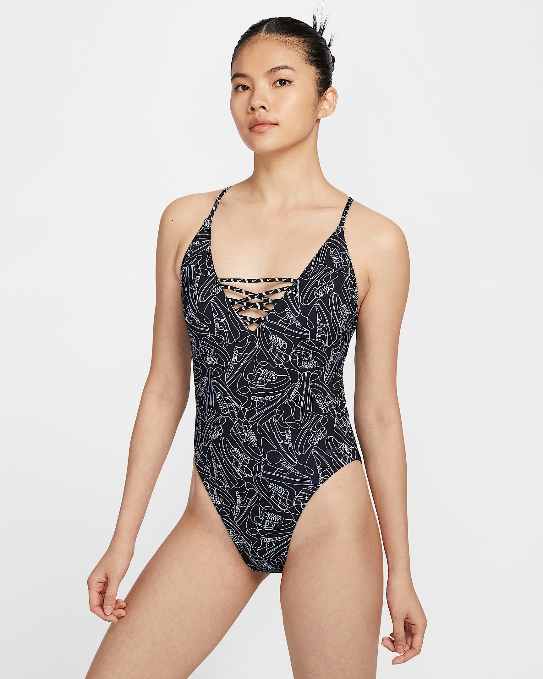 Nike Swim Sneakerkini 2.0 女子交叉肩带露背连体泳衣 - 黑