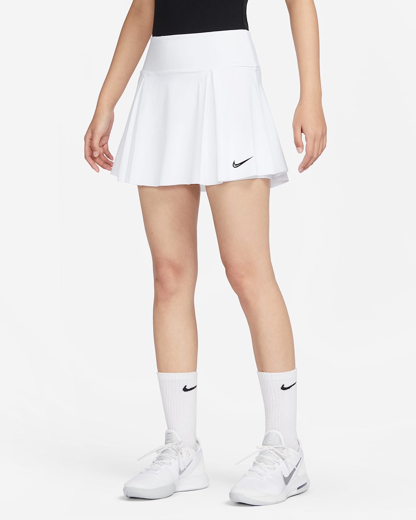 Nike Dri-FIT Advantage 女子透气速干网球半身裙百搭褶裥裙 - 白色/黑