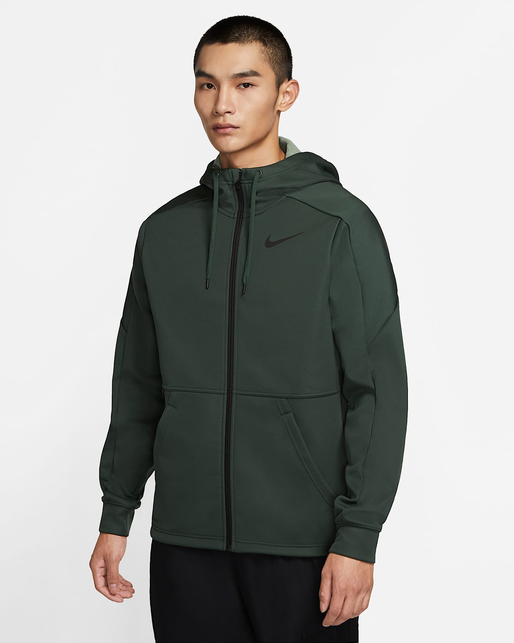 Nike Therma 男子全长拉链开襟训练连帽衫 - 银河绿/黑