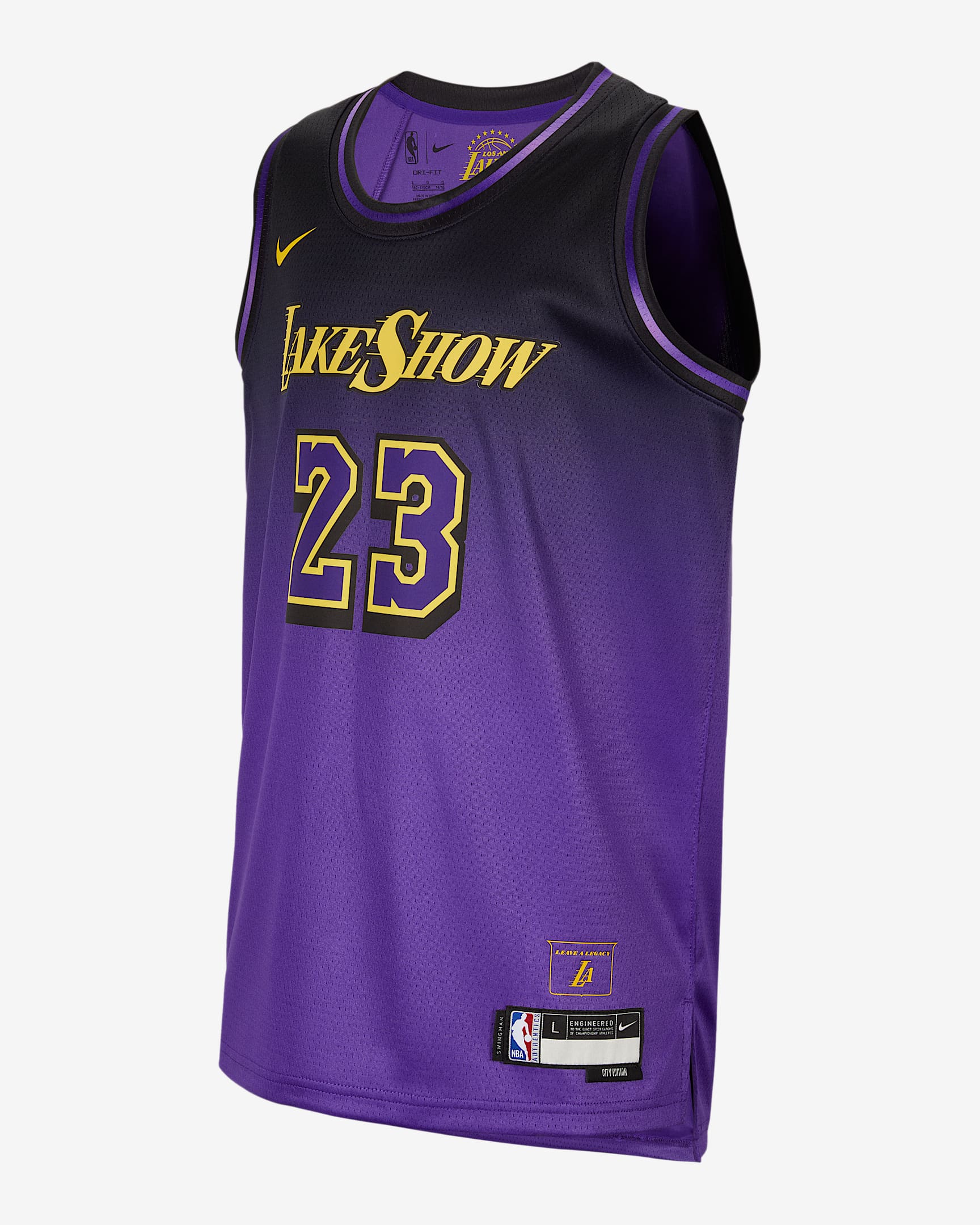 2024/25 赛季洛杉矶湖人队勒布朗·詹姆斯 (LeBron James) City Edition Nike Dri-FIT NBA Swingman Jersey 大童(男孩)速干球衣 - 全域紫