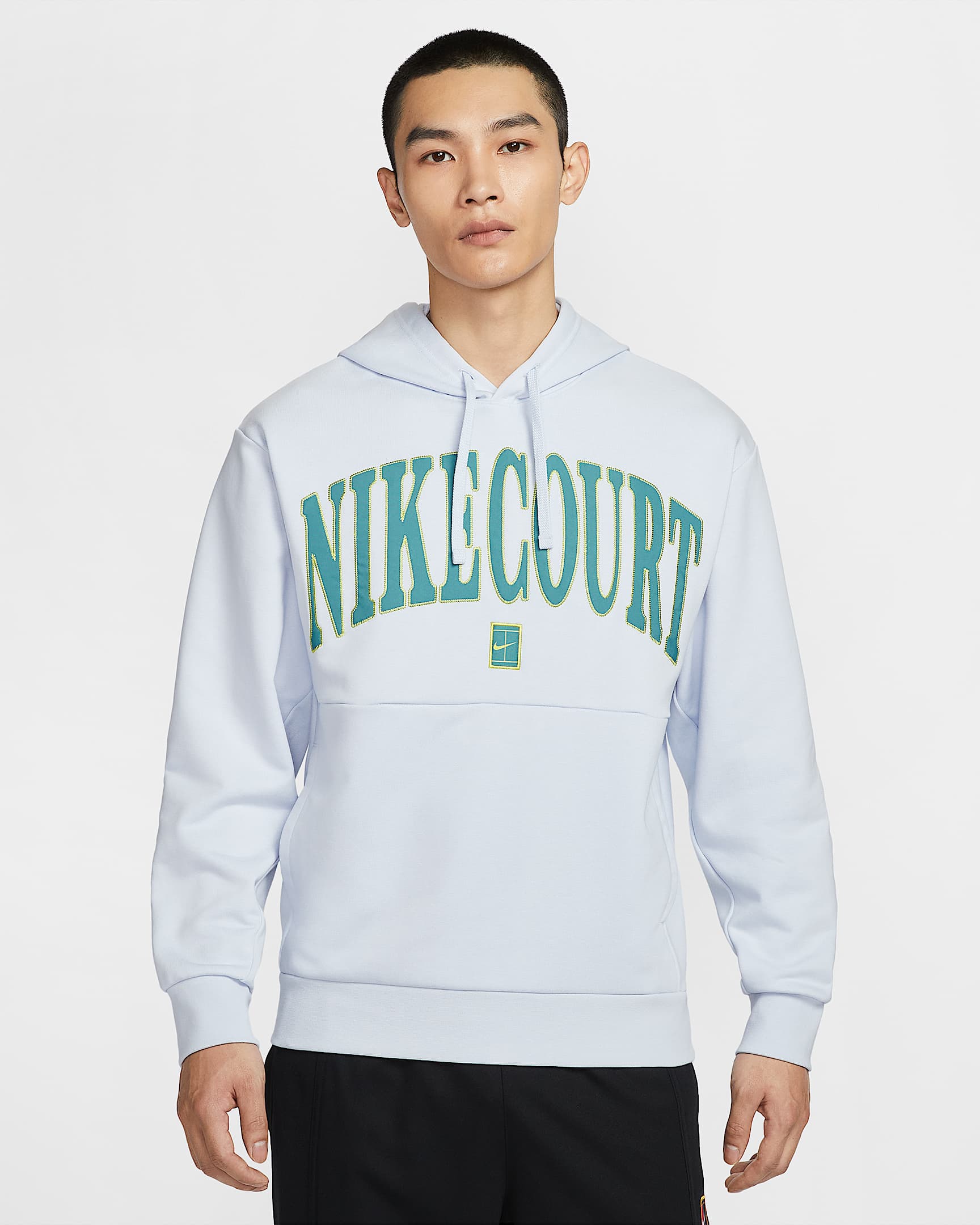 NikeCourt Heritage 耐克网球运动员同款 Dri-FIT 男子速干针织网球连帽衫 - 足球灰/矿物青/高压电黄