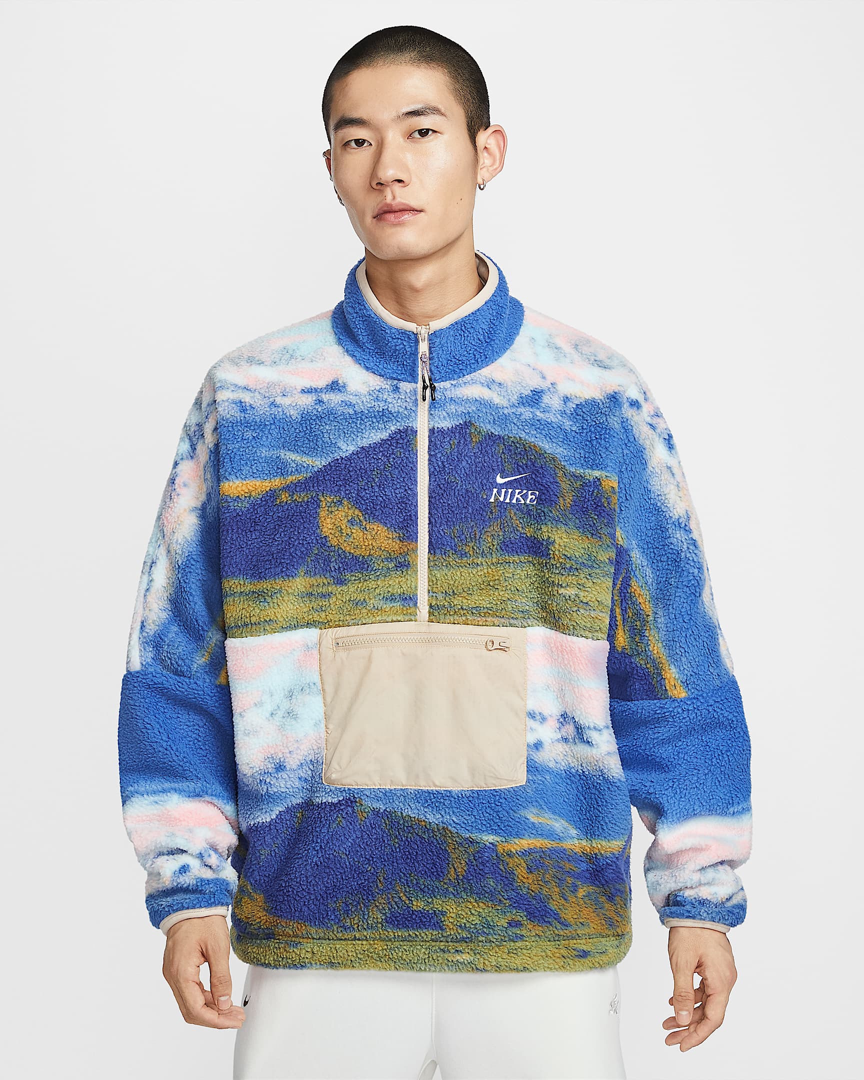 Nike Club Fleece+ 马年限定脱缰系列新年款男子半长拉链开襟冬季款仿羊羔绒上衣 - 沙堆白