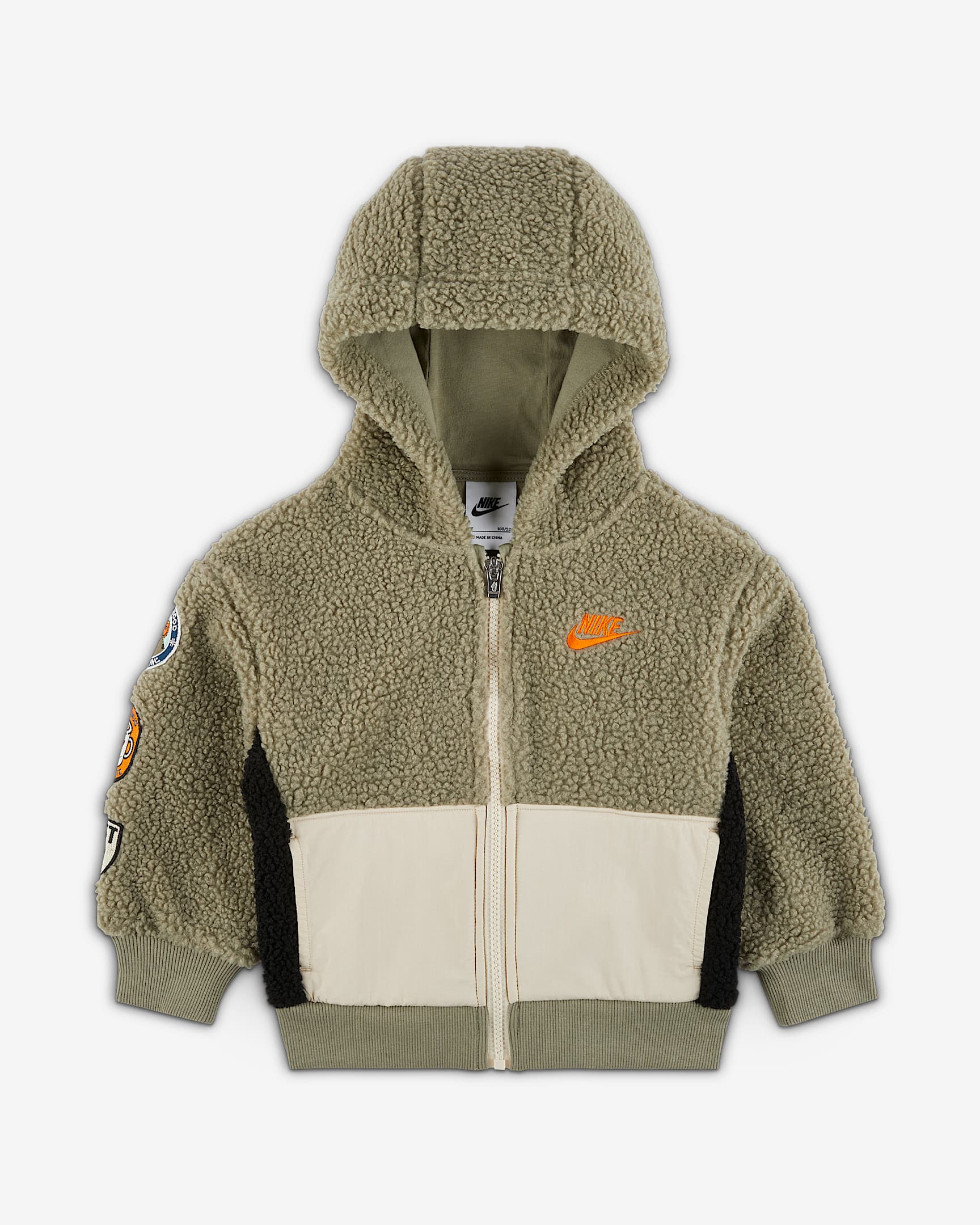 Nike 婴童仿羊羔绒全长拉链开襟连帽衫 - 浅军绿/橙色