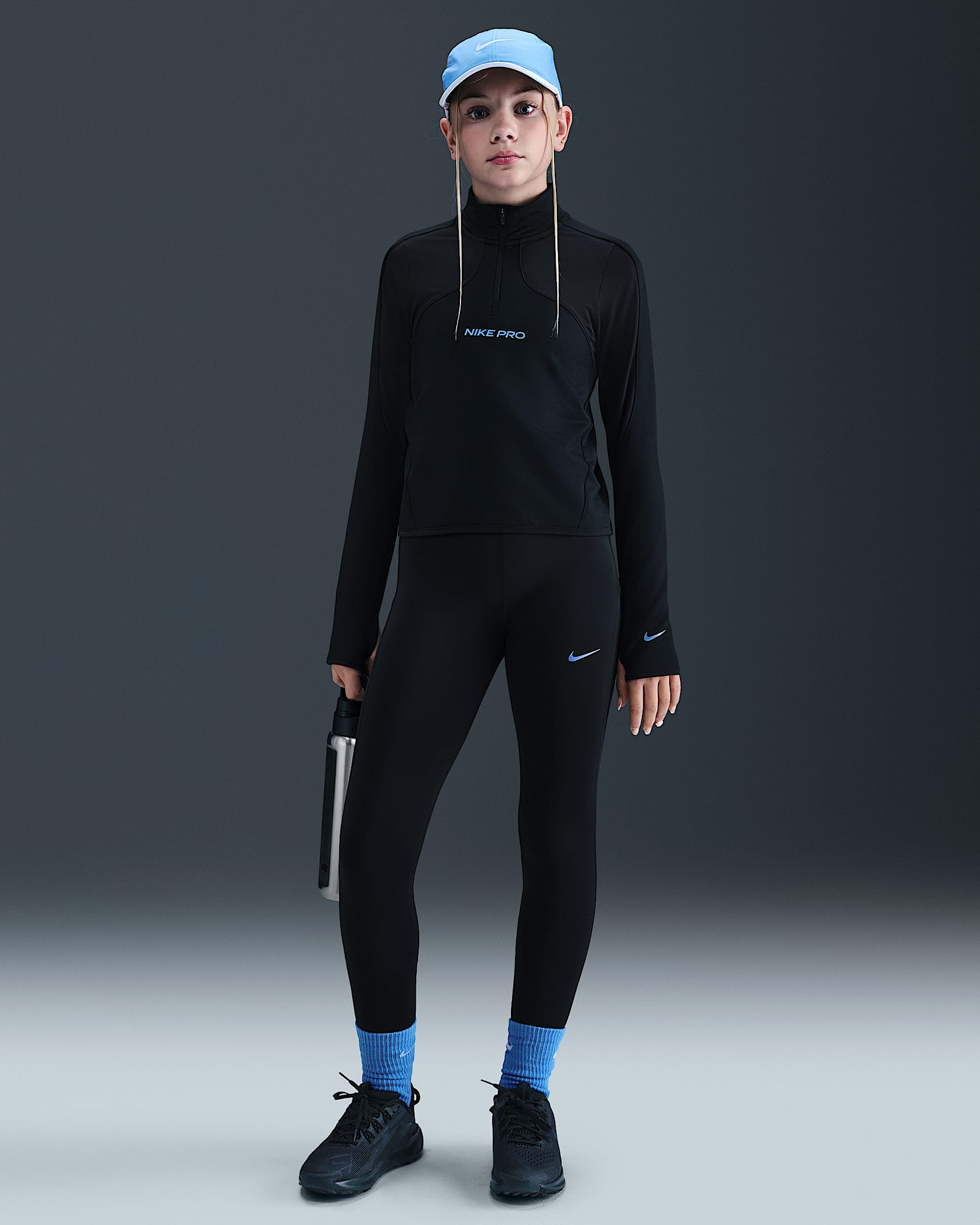Nike Pro Dri-FIT 大童（女孩）光泽感装饰速干训练紧身裤 - 黑