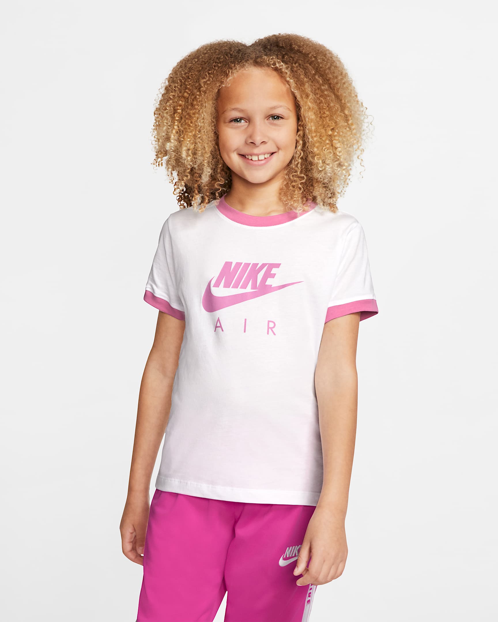 Nike Air 大童(女孩)T恤 - 白色/神秘火烈鸟红