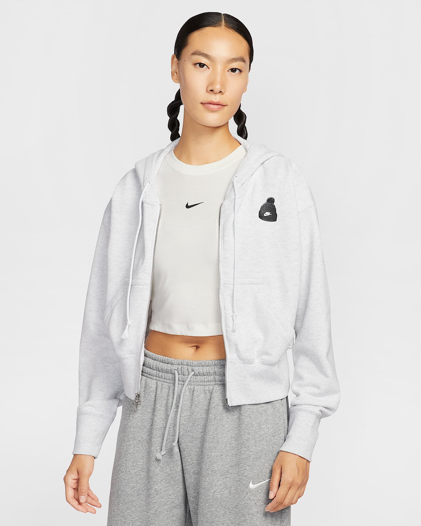 Nike Sportswear 女子宽松全长拉链开襟短款针织连帽衫 - 调色桦树色
