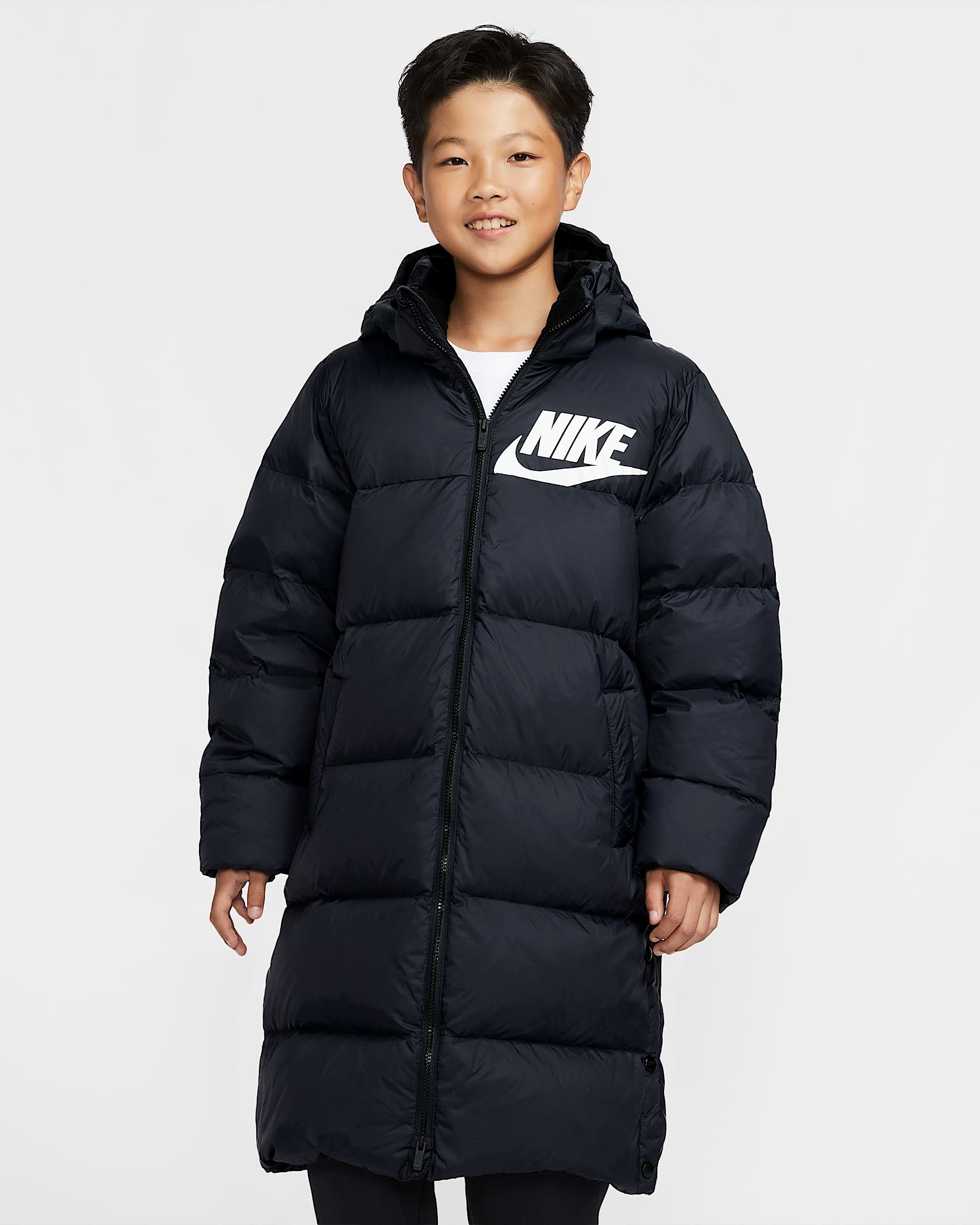 Nike 大童绗缝长款羽绒外套 - 黑