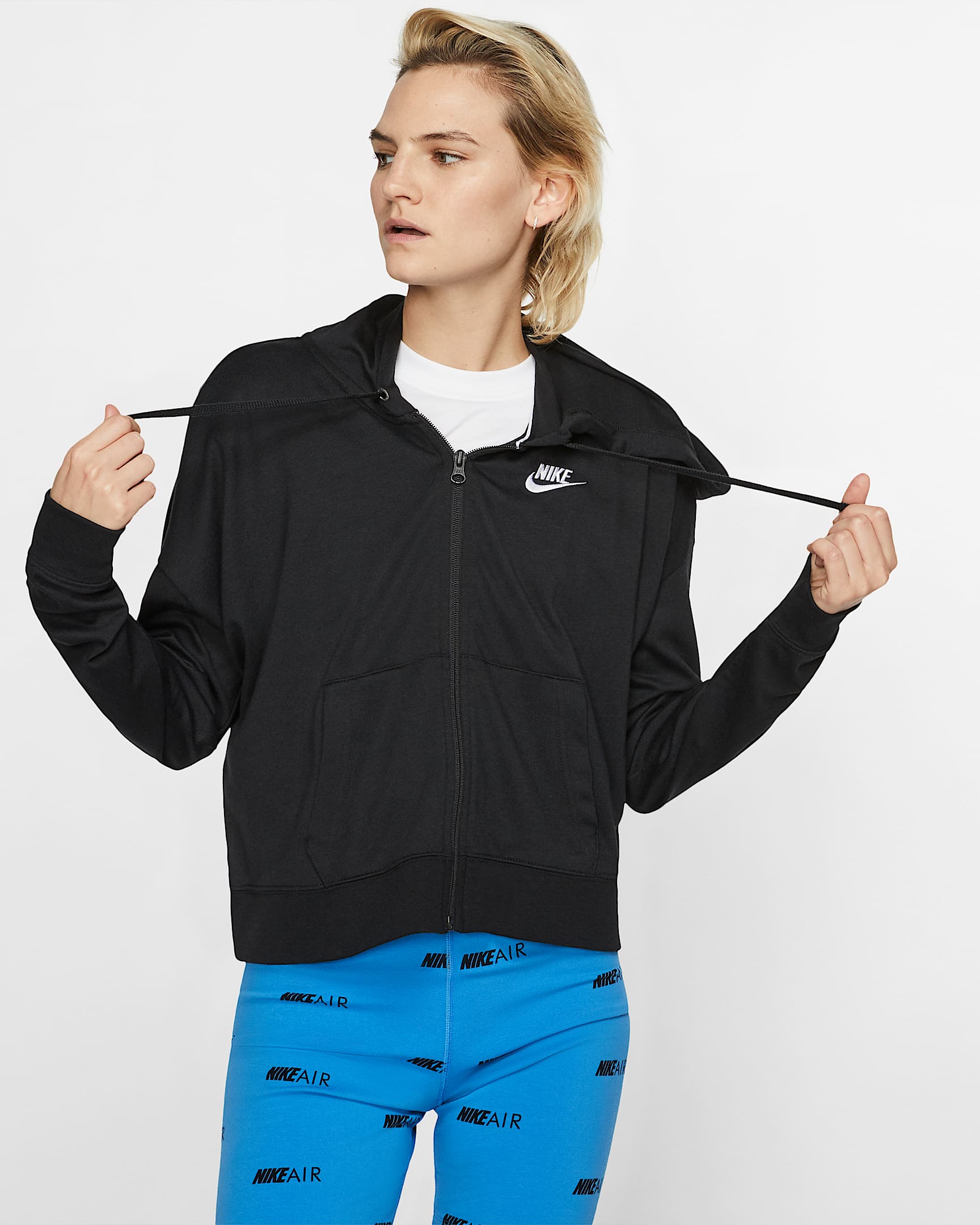 Nike Sportswear 女子全长拉链开襟连帽衫 - 黑/黑/白色