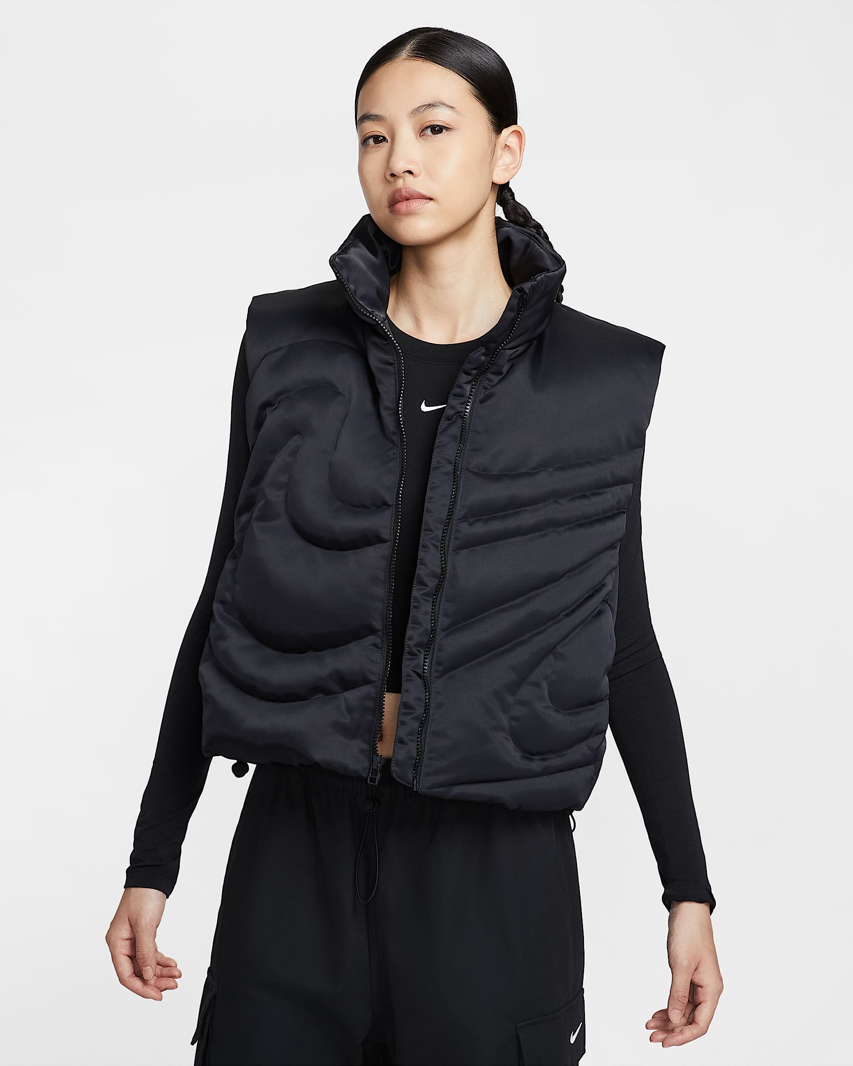 Nike Sportswear Swoosh Series 女子 Oversize 风羽绒马甲 - 黑/黑