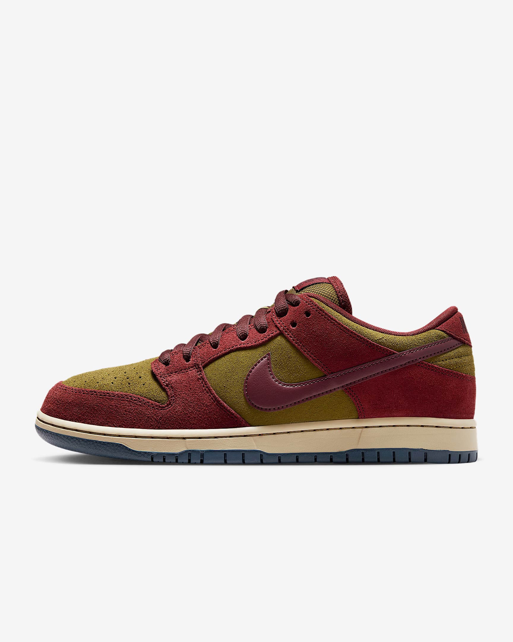 Nike SB Dunk Low Pro 男/女滑板鞋 - 暗队红/高射炮橄榄绿/杏茶色/鲜亮勃艮第酒红