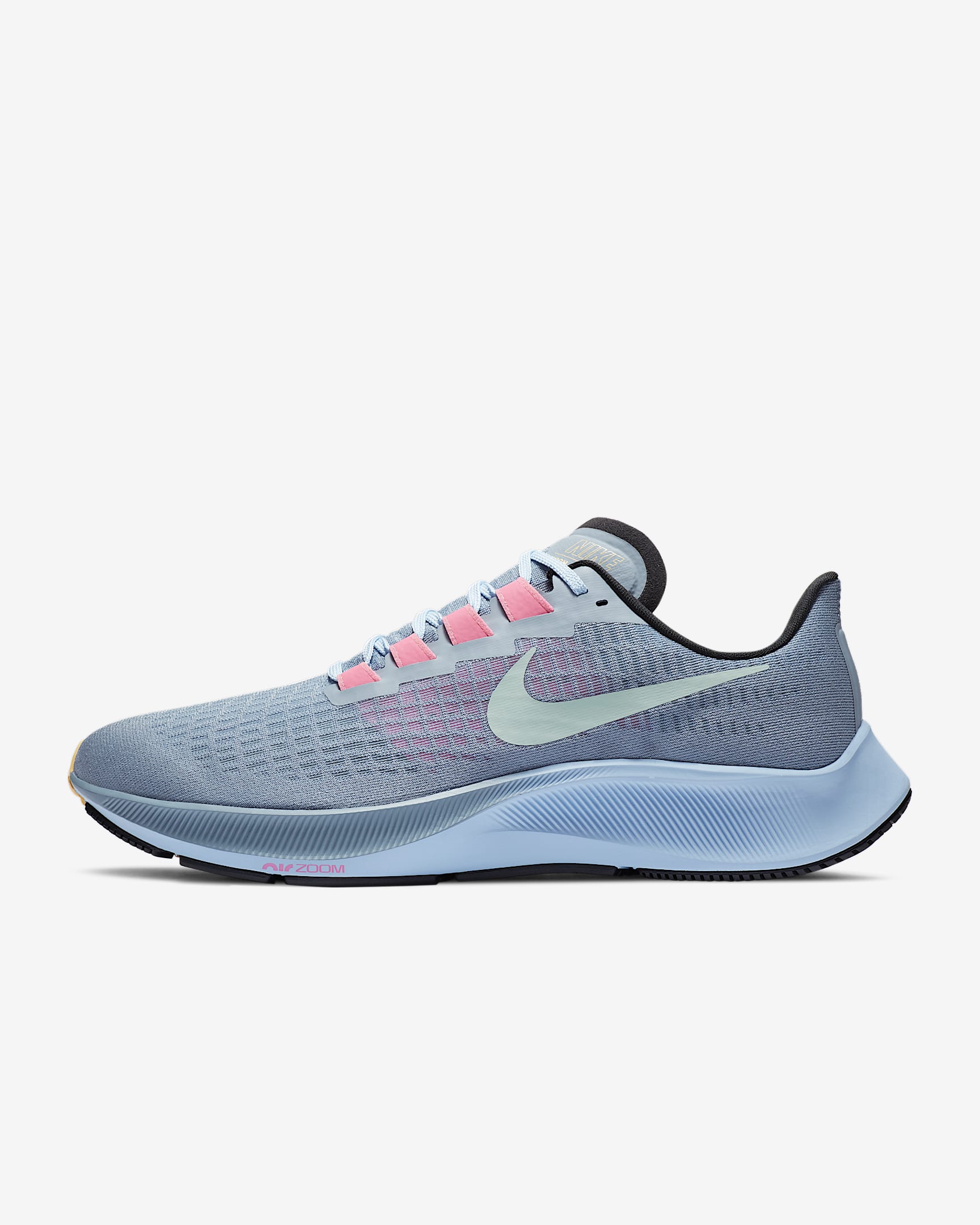 Nike Pegasus 37 男子公路跑步鞋 - 薄雾黑蓝/黑/莲花粉/氢蓝