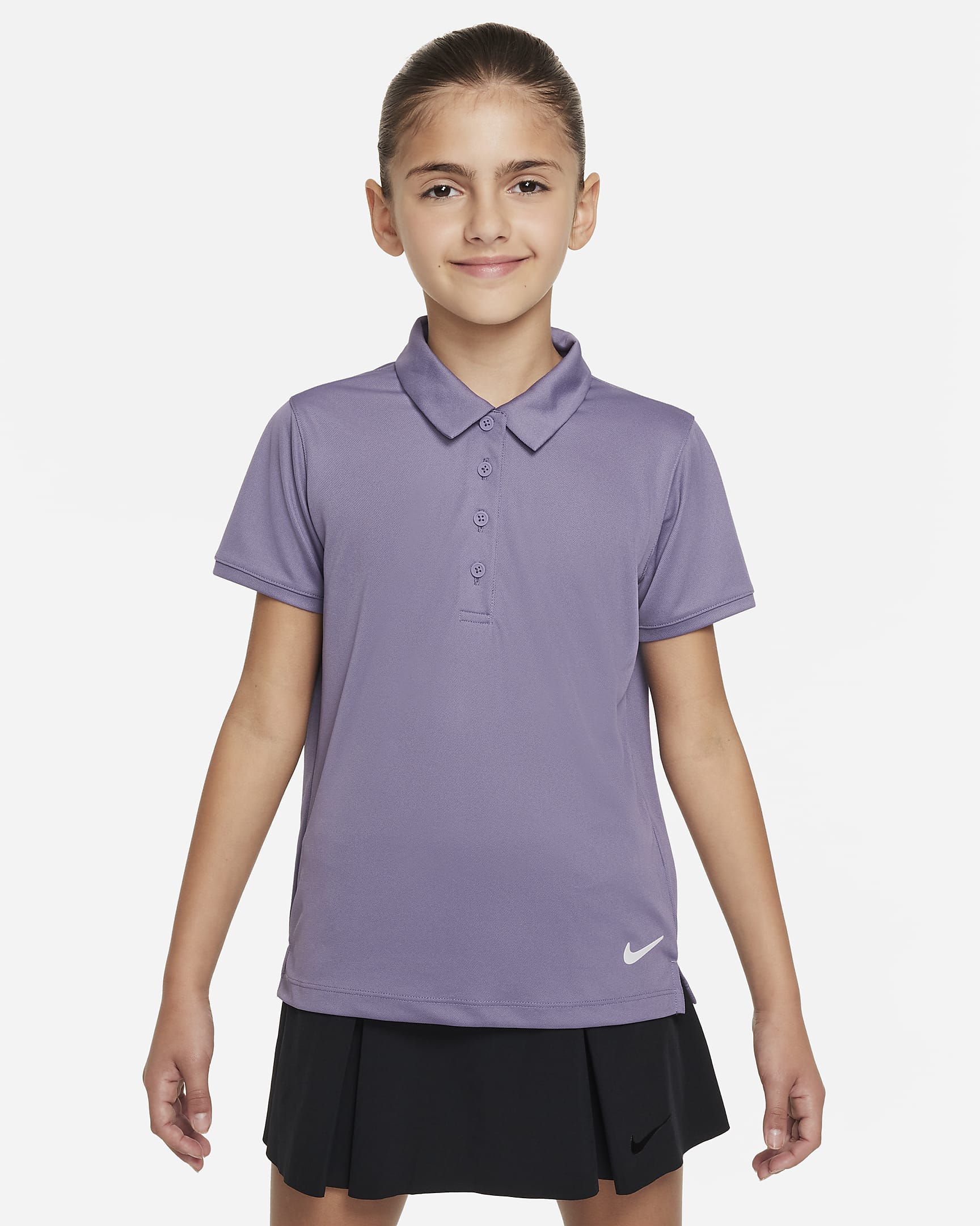 Nike Dri-FIT Victory 大童(女孩)速干高尔夫翻领T恤 - 拂晓深紫/白色